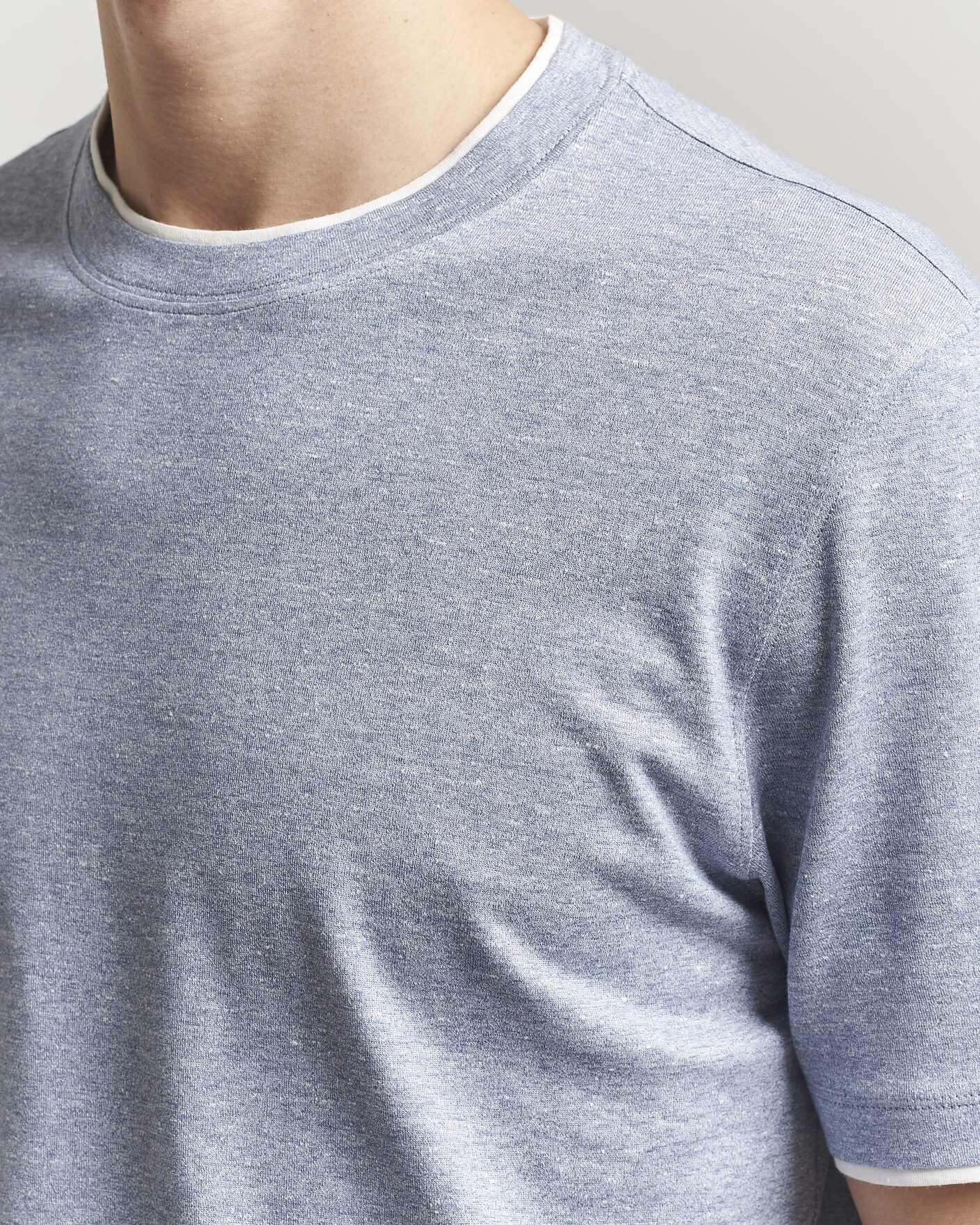 Herren | T-Shirts | Brunello Cucinelli | Double Collar Linen T-Shirt Light Blue