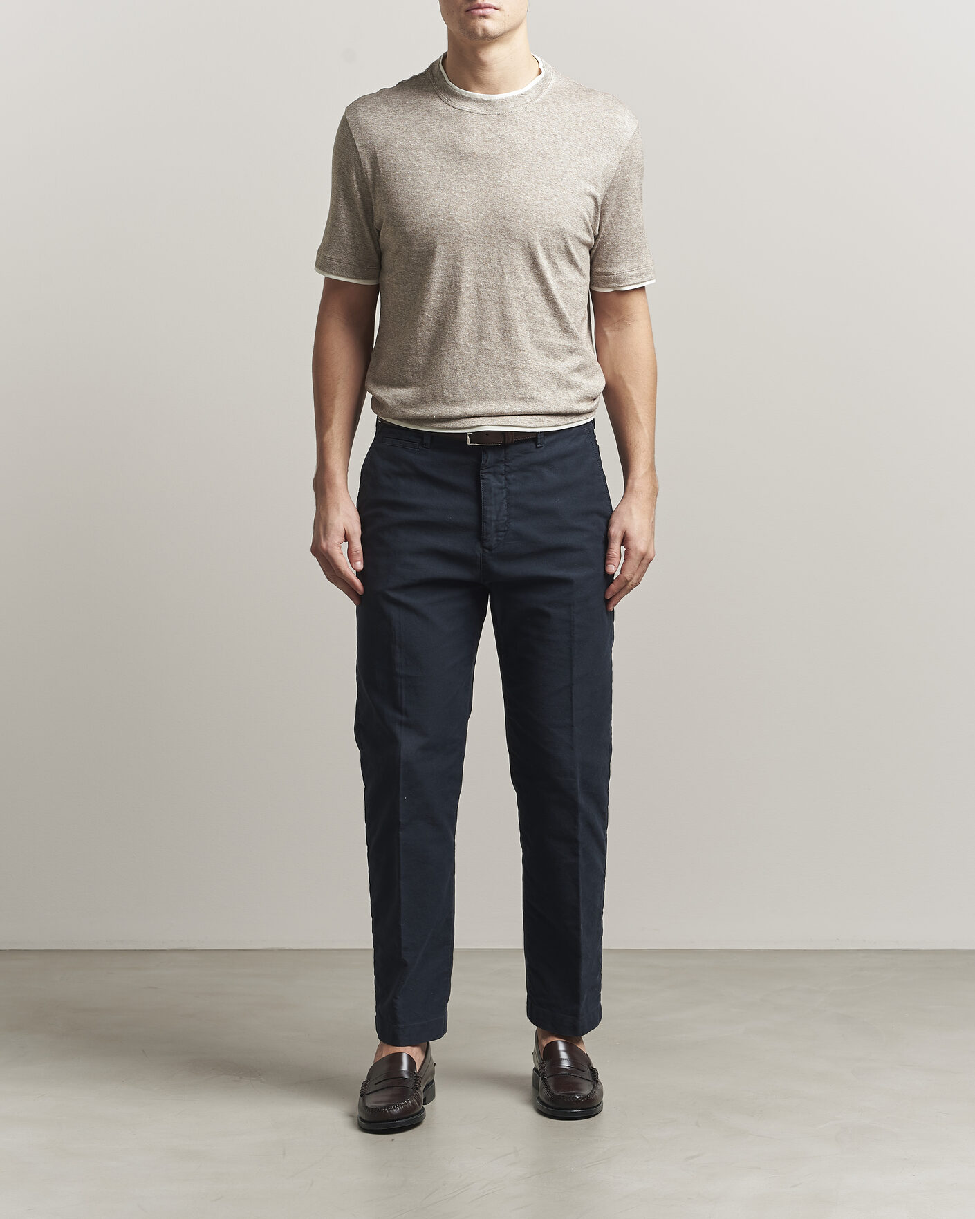 Herren | T-Shirts | Brunello Cucinelli | Double Collar Linen T-Shirt Brown