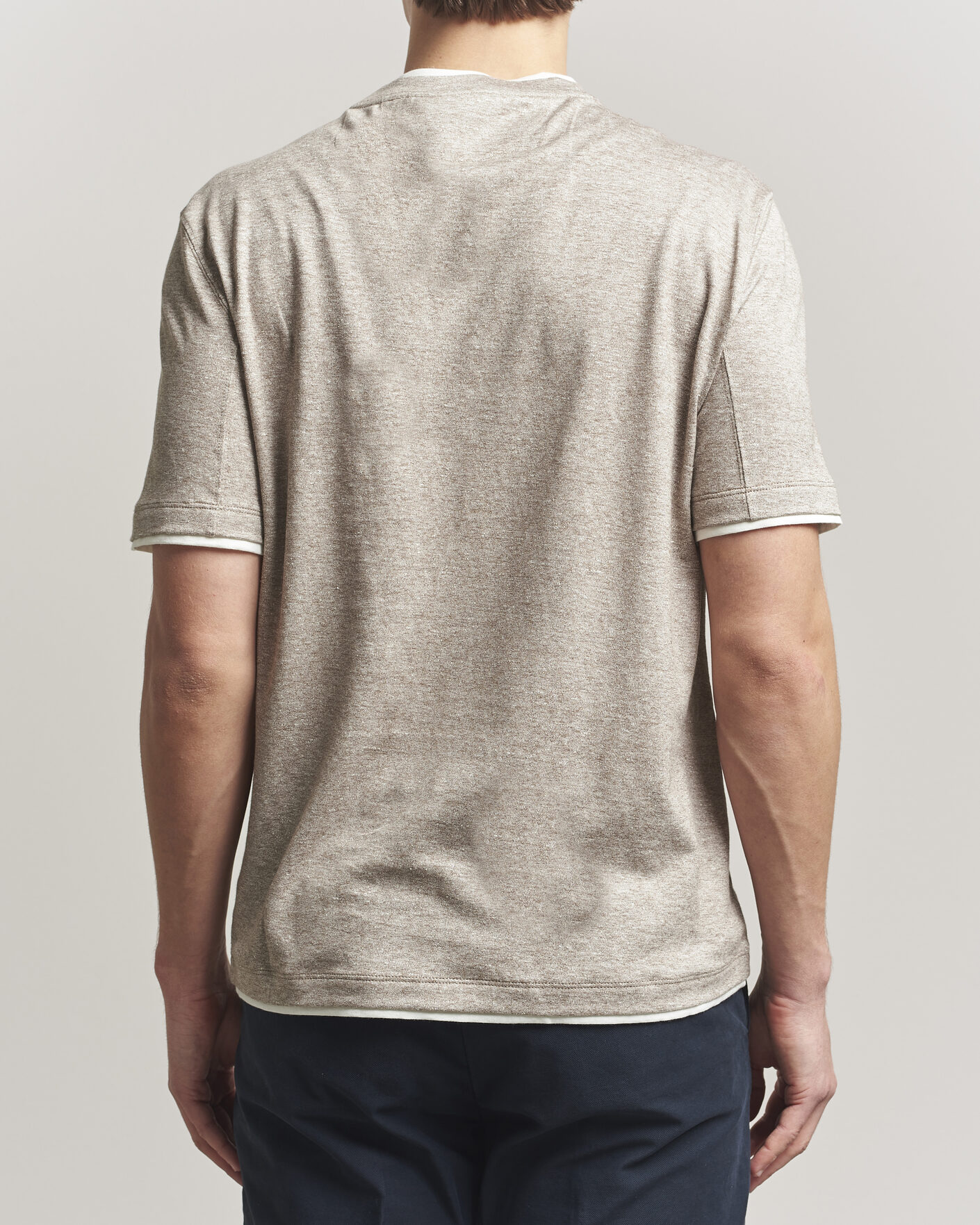 Herren | T-Shirts | Brunello Cucinelli | Double Collar Linen T-Shirt Brown