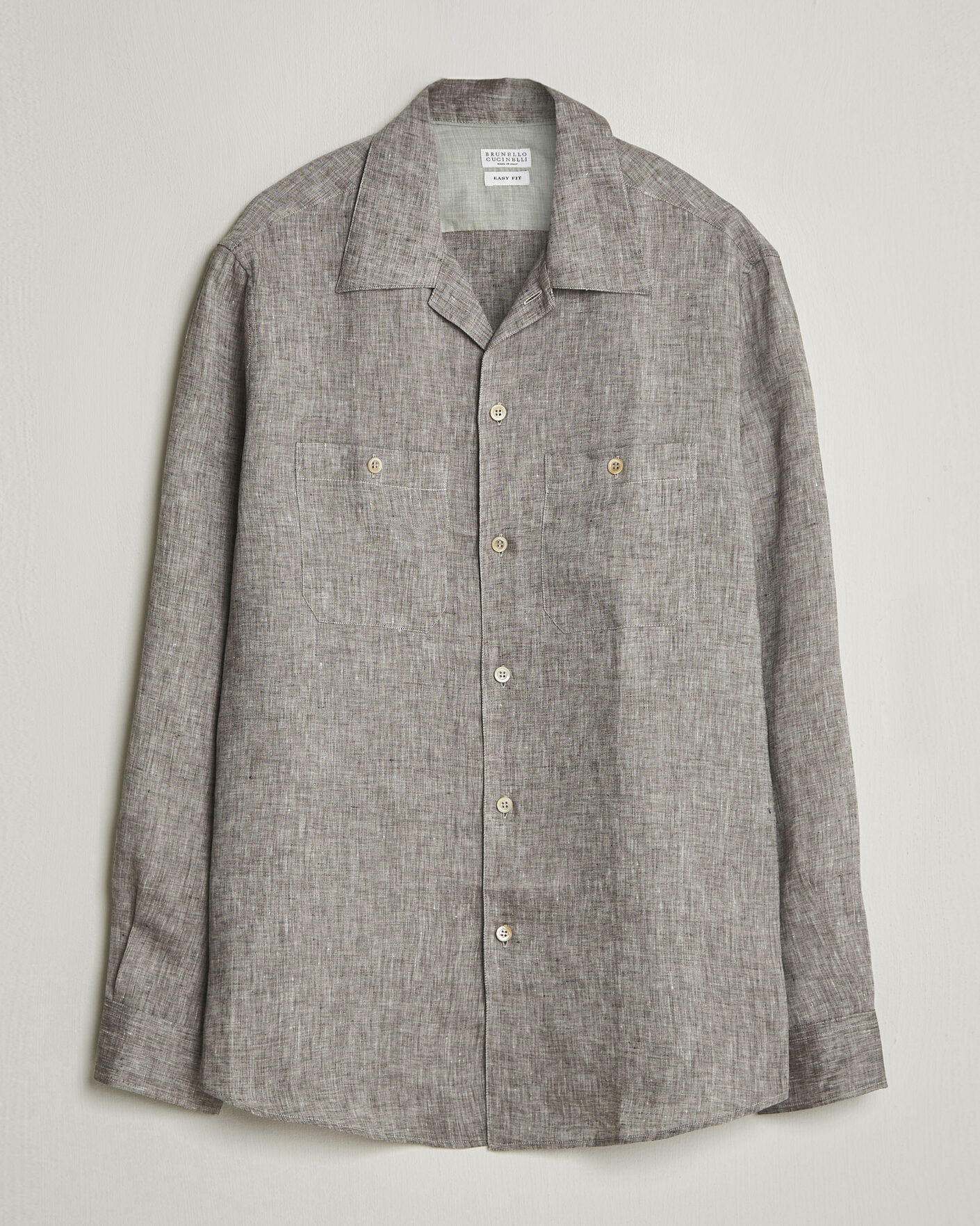 Herren | Hemden | Brunello Cucinelli | Linen Double Pocket Camp Shirt Brown