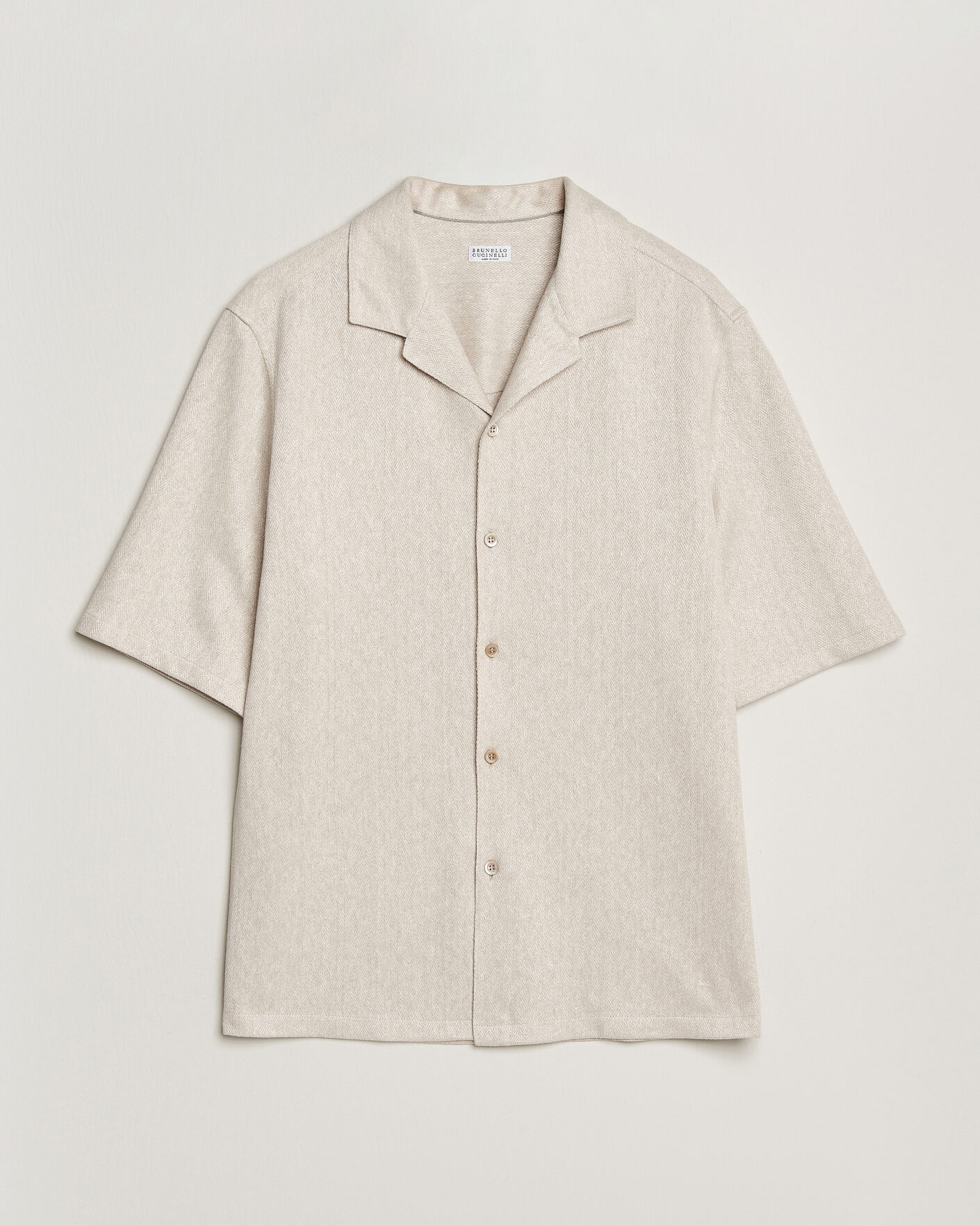 Herren | Hemden | Brunello Cucinelli | Linen Herringbone Camp Shirt Light Beige