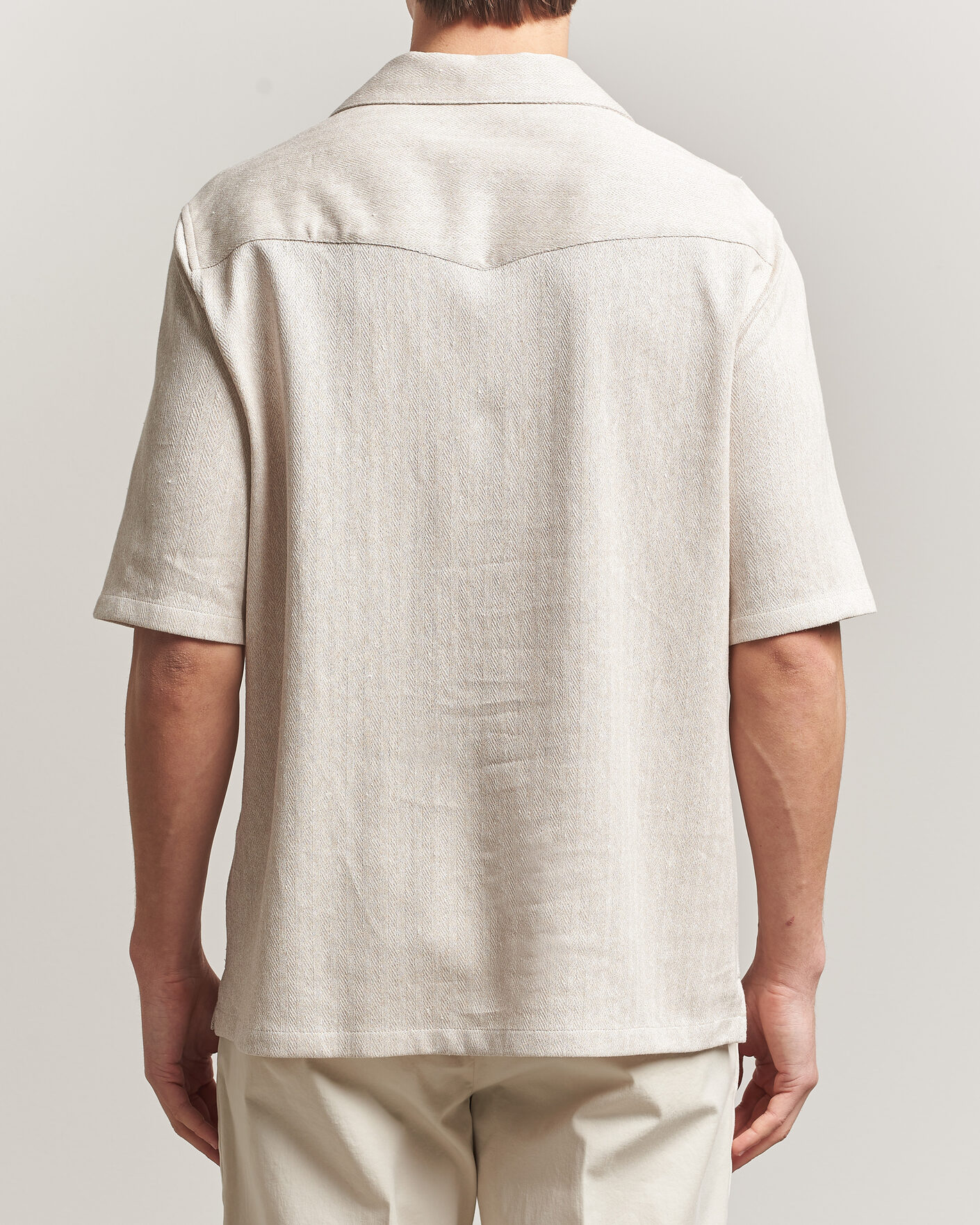 Herren | Hemden | Brunello Cucinelli | Linen Herringbone Camp Shirt Light Beige