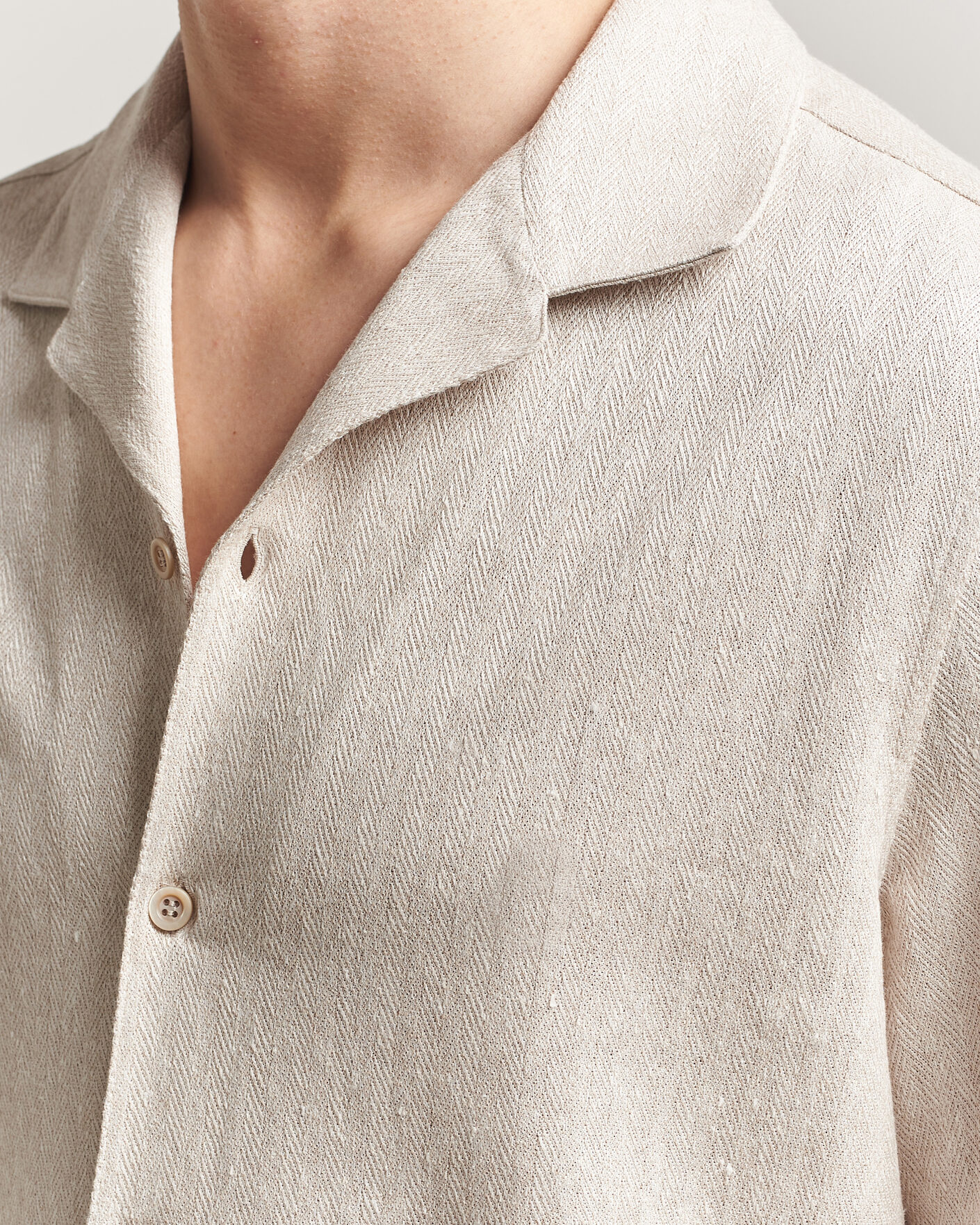 Herren | Hemden | Brunello Cucinelli | Linen Herringbone Camp Shirt Light Beige