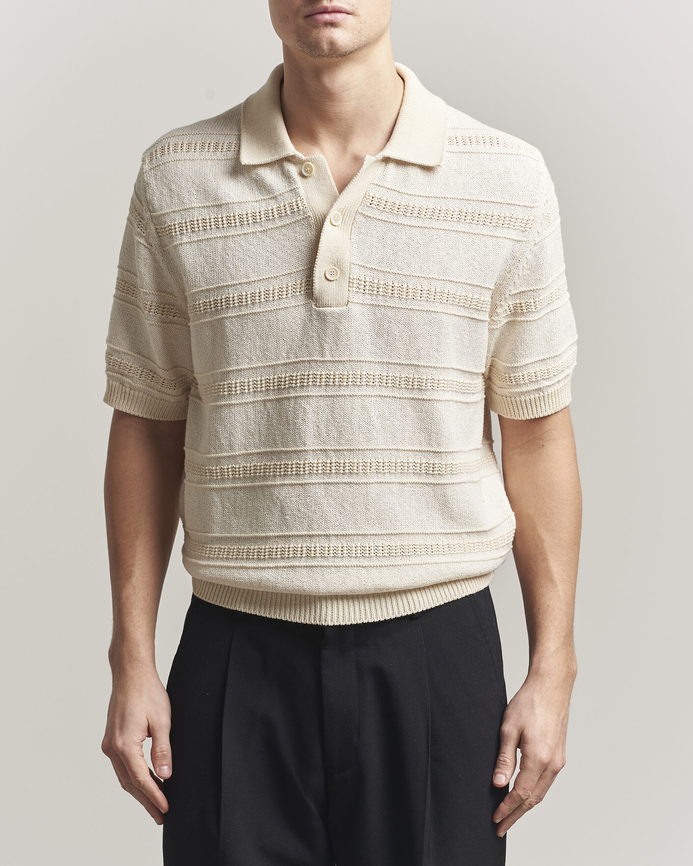 Herren | Poloshirts | Lardini | Strcture Knitted Organic/Recycled Cotton Polo White