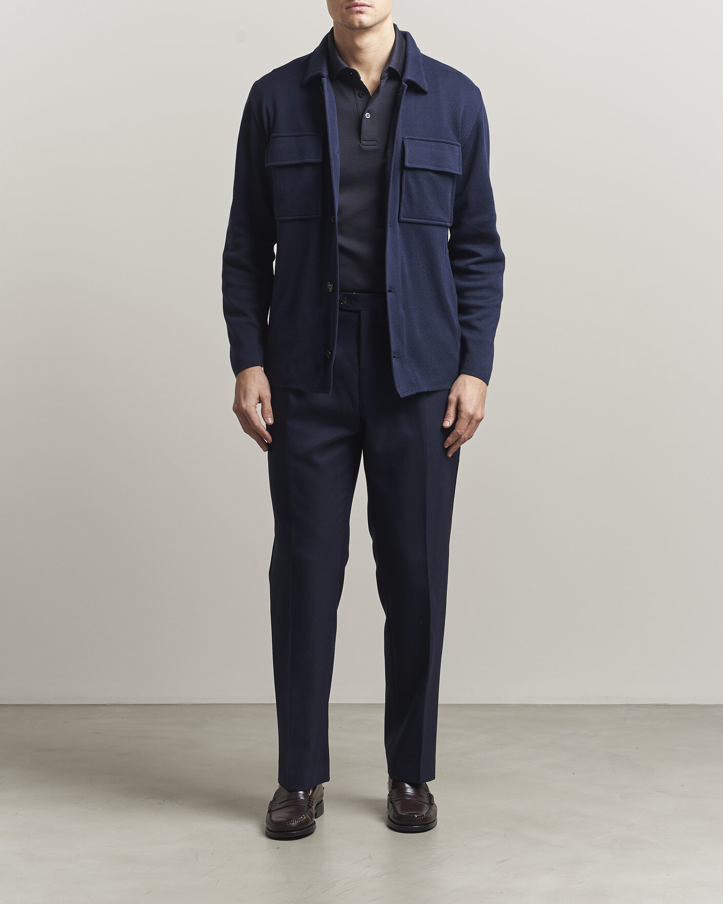 Herren | Sakkos | Lardini | Knitted Cotton Pocket Shirt Jacket Navy