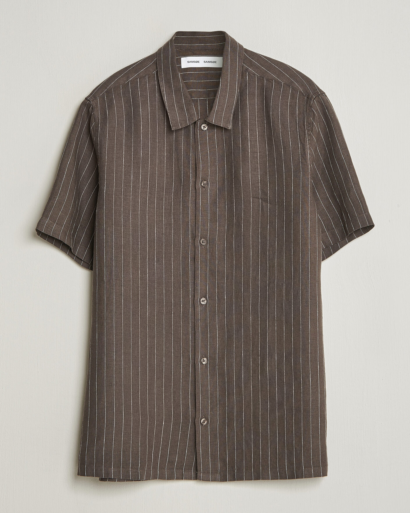 Herren | Hemden | Samsøe Samsøe | Avan Linen Striped Short Sleeve Shirt Black Olive