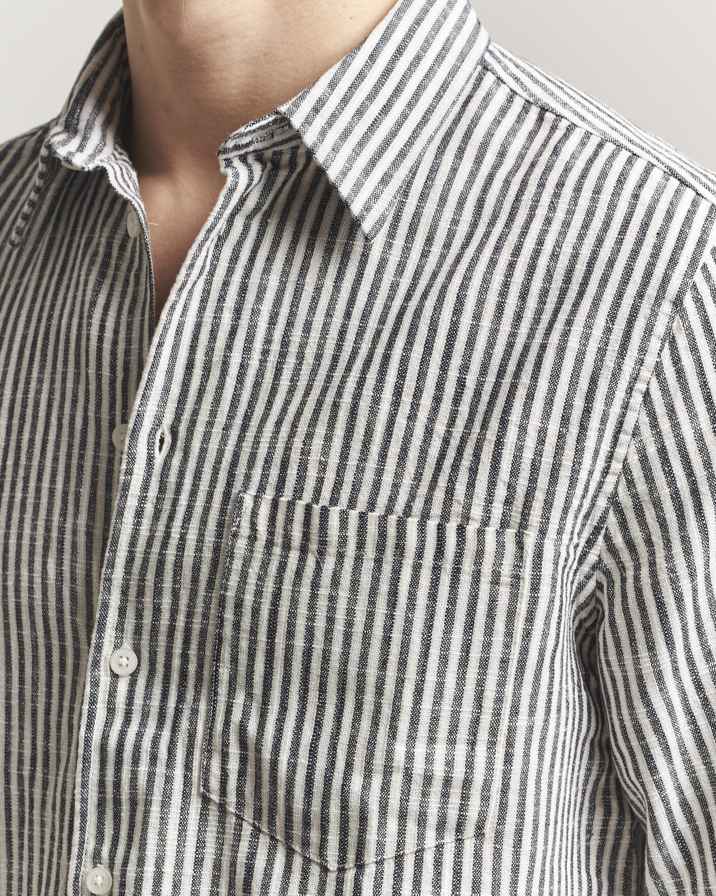 Herren | Hemden | Samsøe Samsøe | Liam Cotton/Linen Striped Shirt Salute Navy