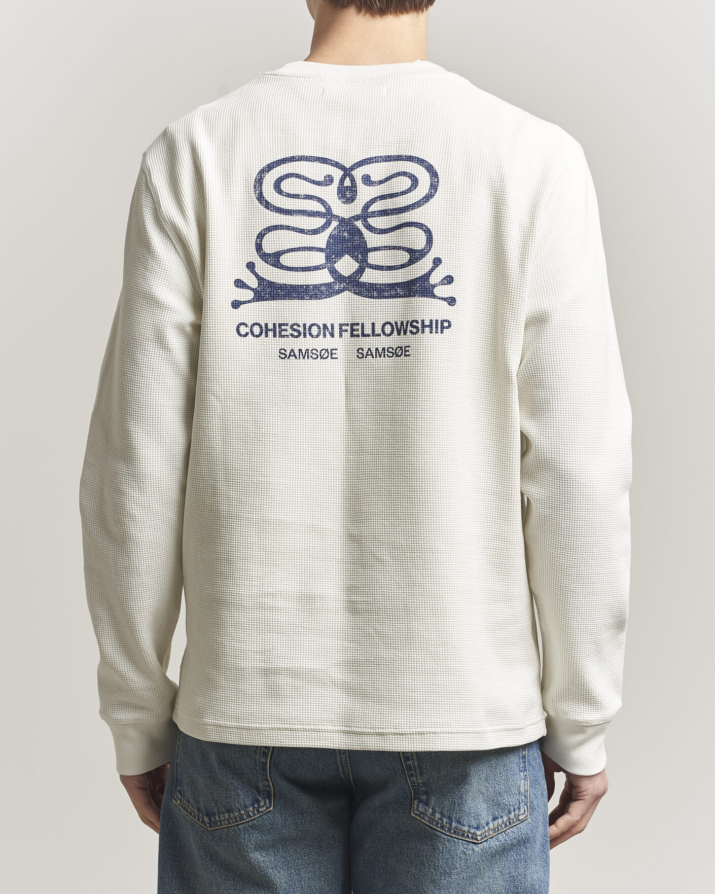 Herren | T-Shirts | Samsøe Samsøe | Fellow Waffle Printed Long Sleeve T-Shirt Clear Cream