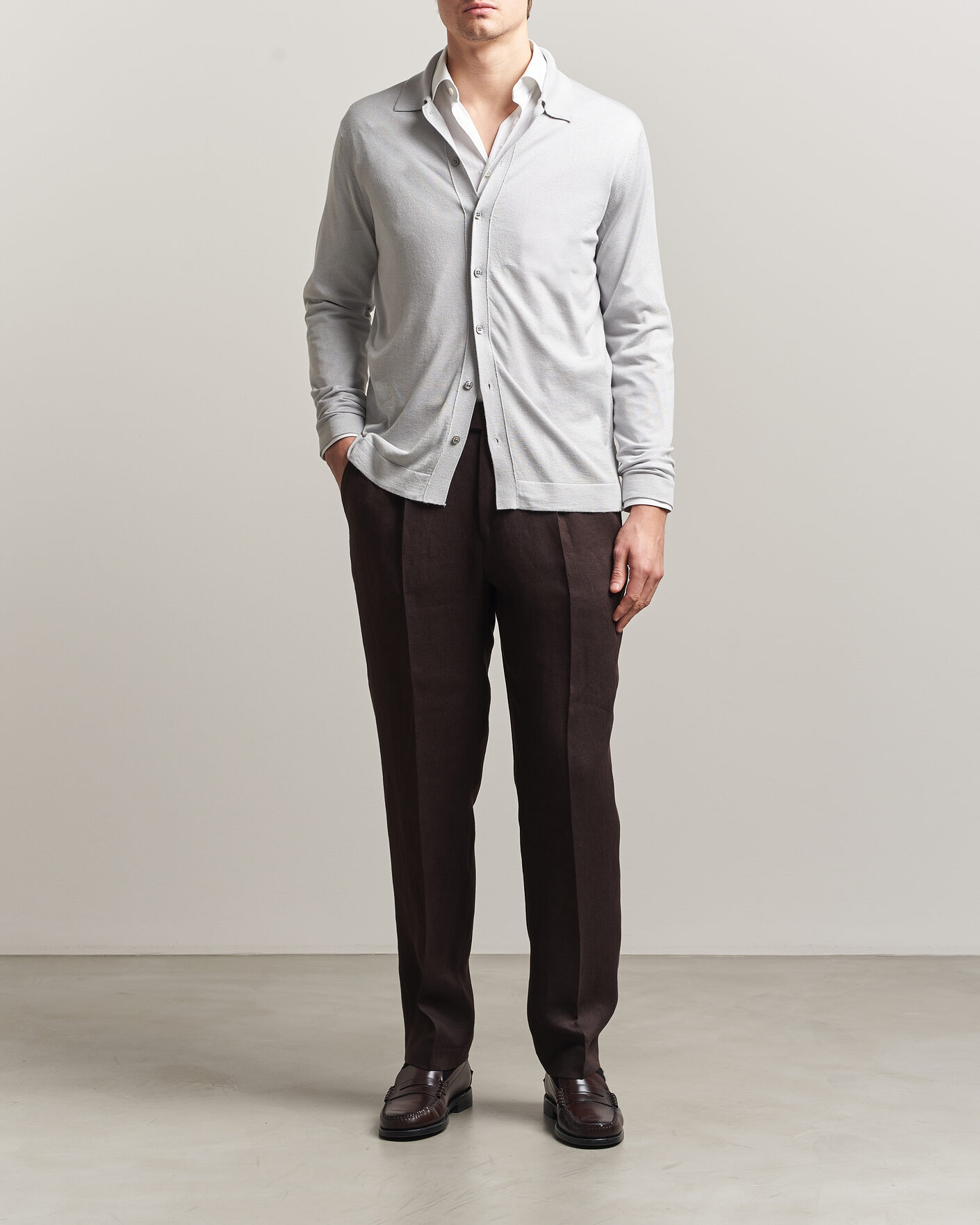 Herren | Pullover | Stenströms | Silk/Cashmere Cardigan Light Grey