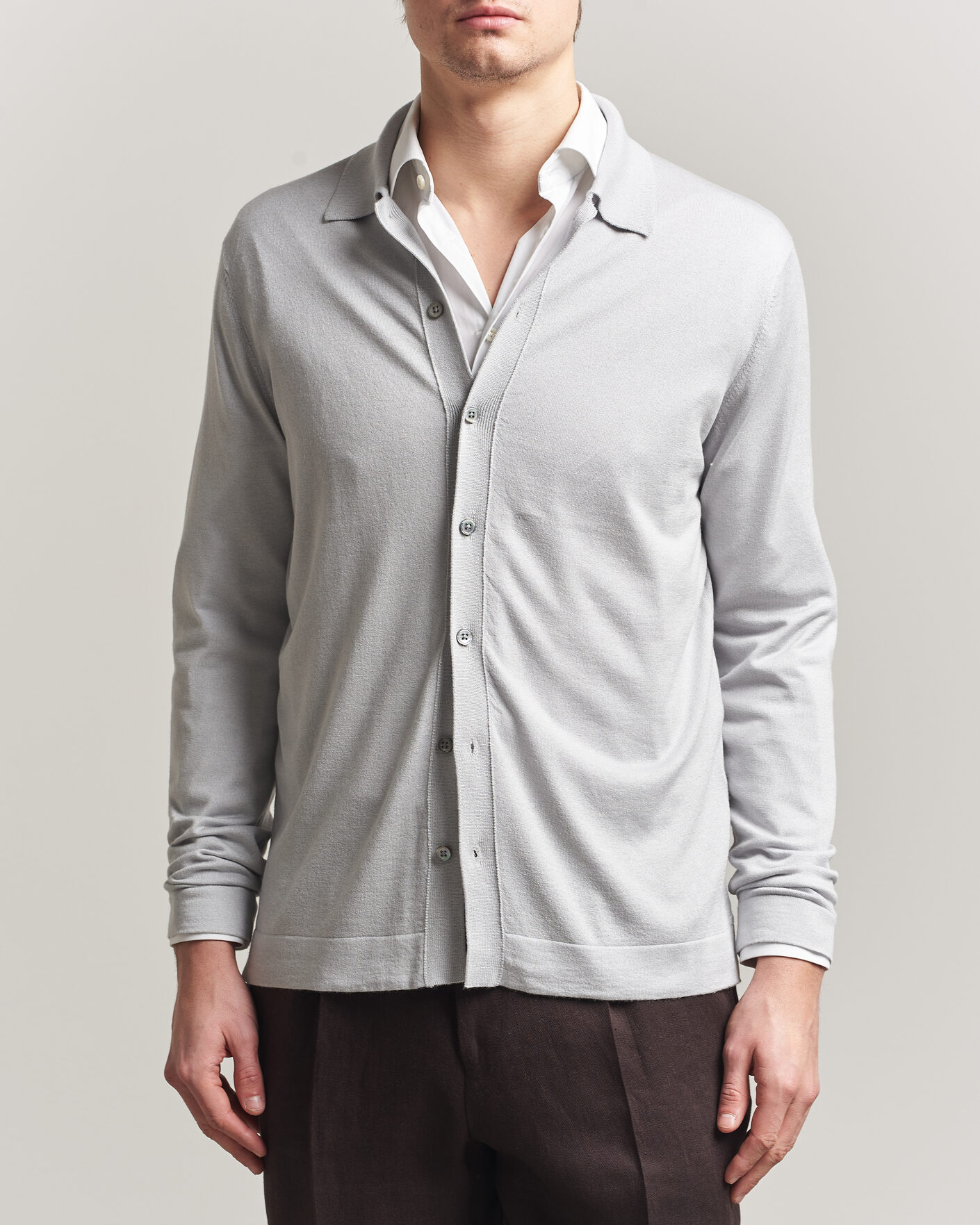 Herren | Pullover | Stenströms | Silk/Cashmere Cardigan Light Grey