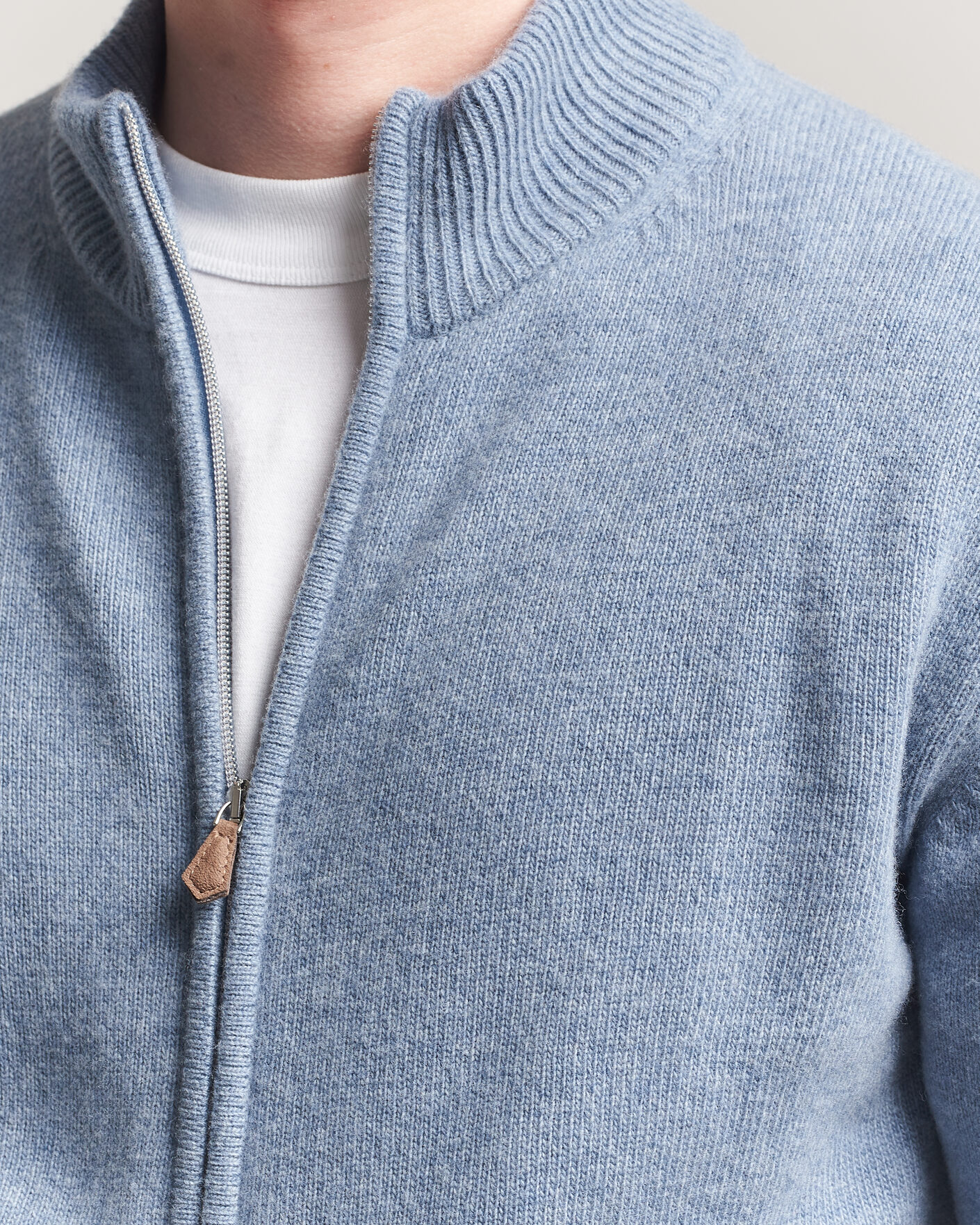 Herren | Pullover | Stenströms | Brushed Merino Full Zip Light Blue