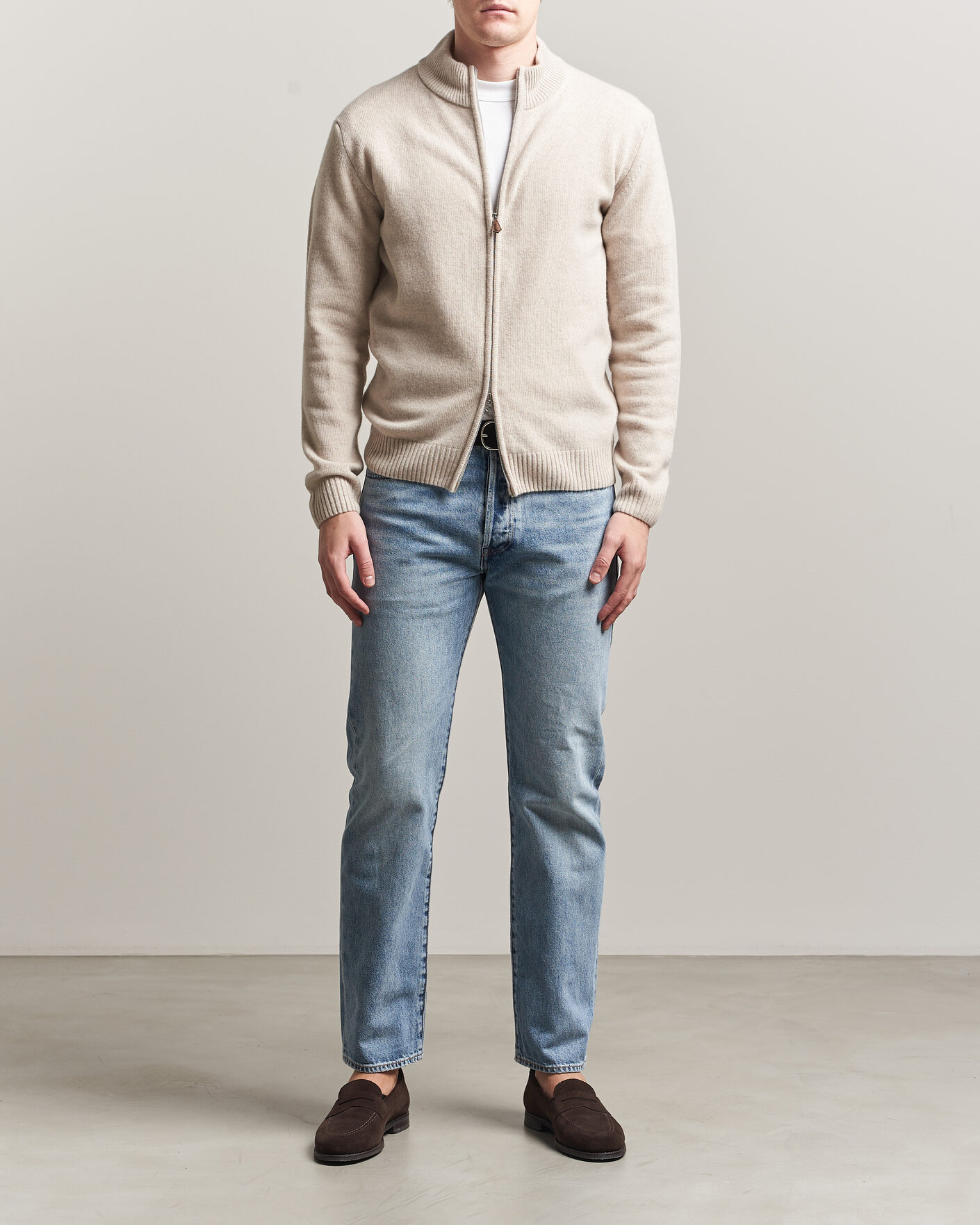 Herren | Pullover | Stenströms | Brushed Merino Full Zip Beige