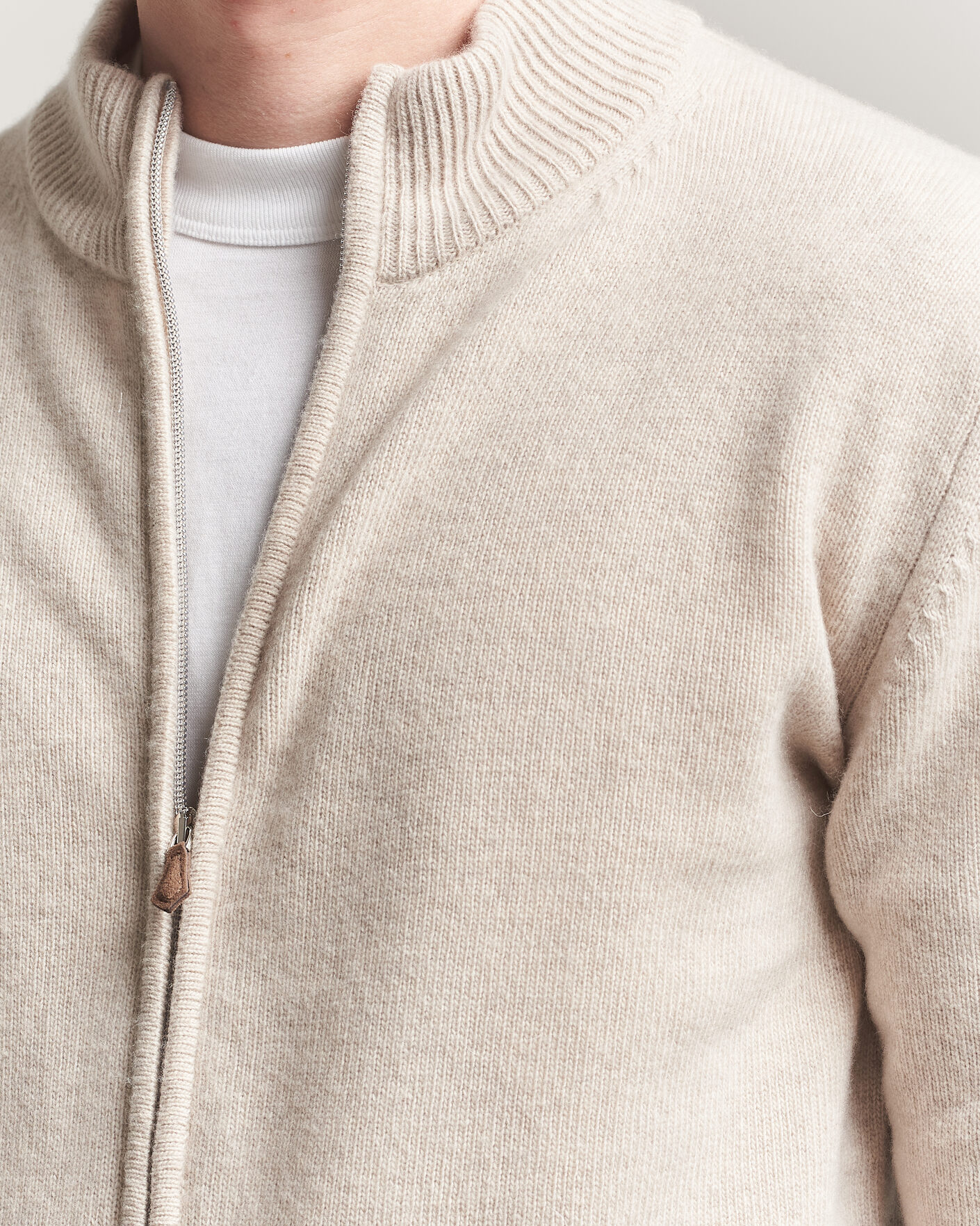 Herren | Pullover | Stenströms | Brushed Merino Full Zip Beige
