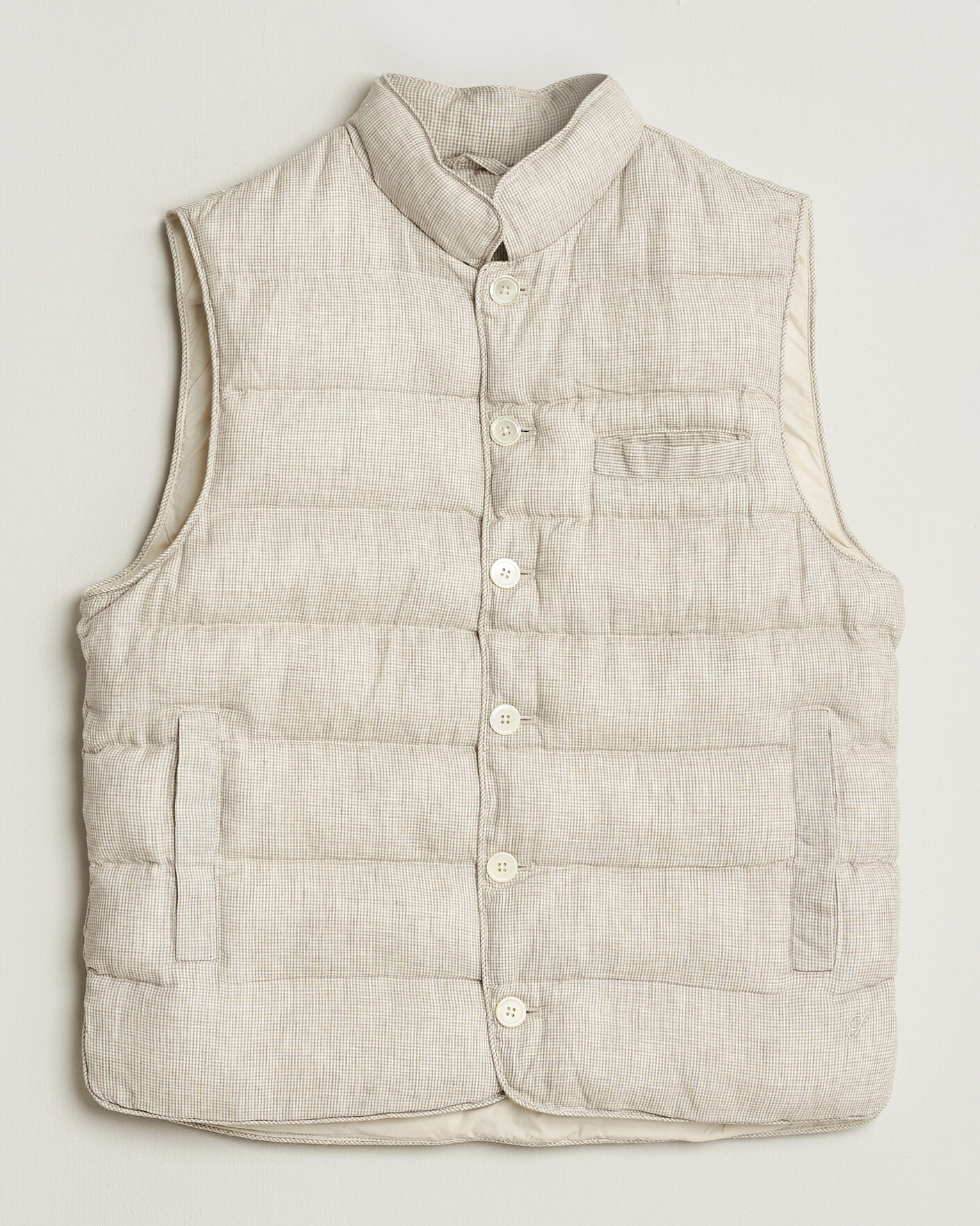 Herren | Westen | Stenströms | Padded Mini Houndstooth Linen Vest Beige