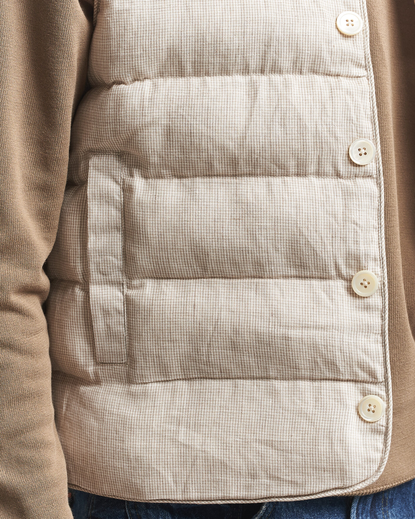 Herren | Westen | Stenströms | Padded Mini Houndstooth Linen Vest Beige