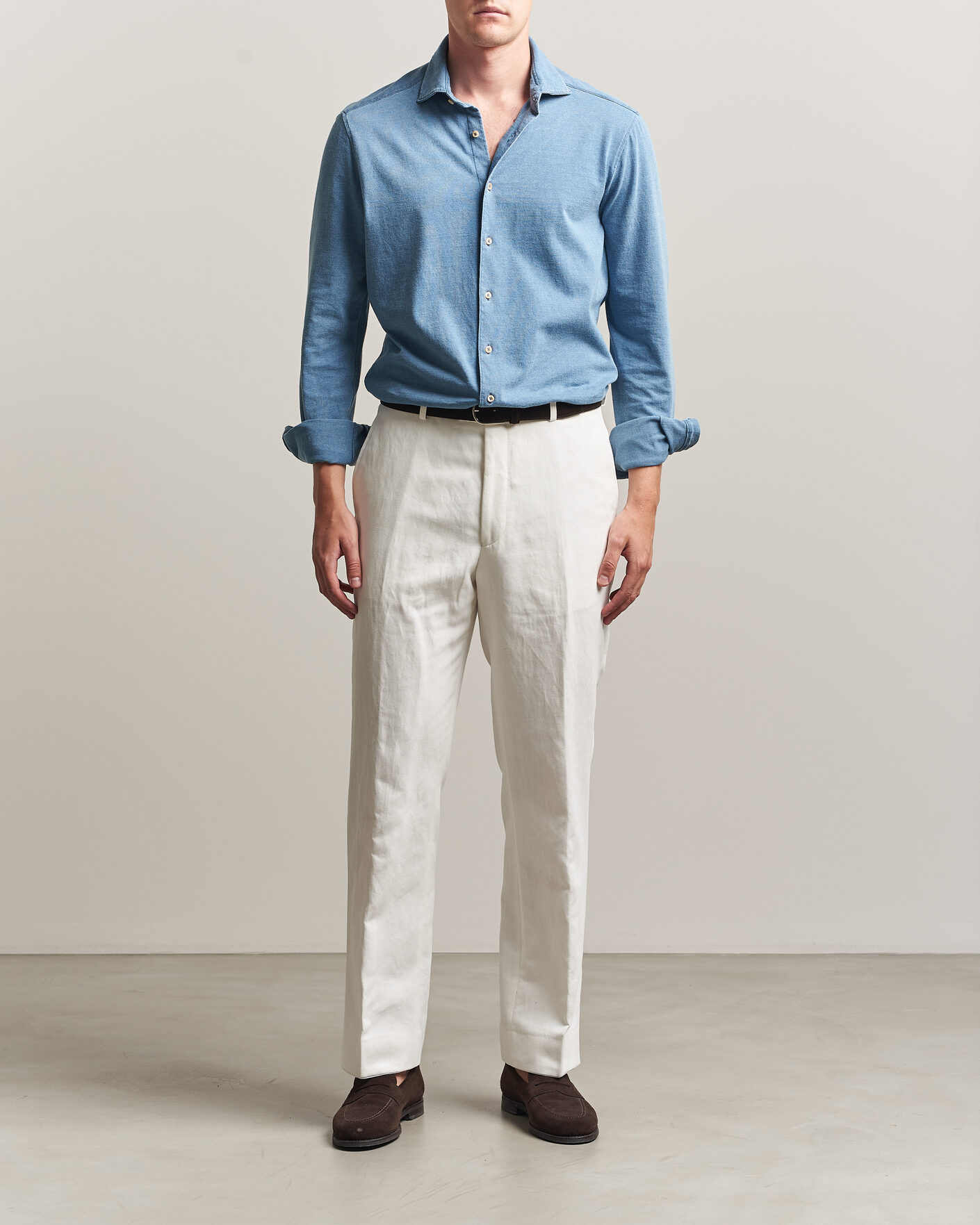Herren | Hemden | Stenströms | Jersey Denim Shirt Blue