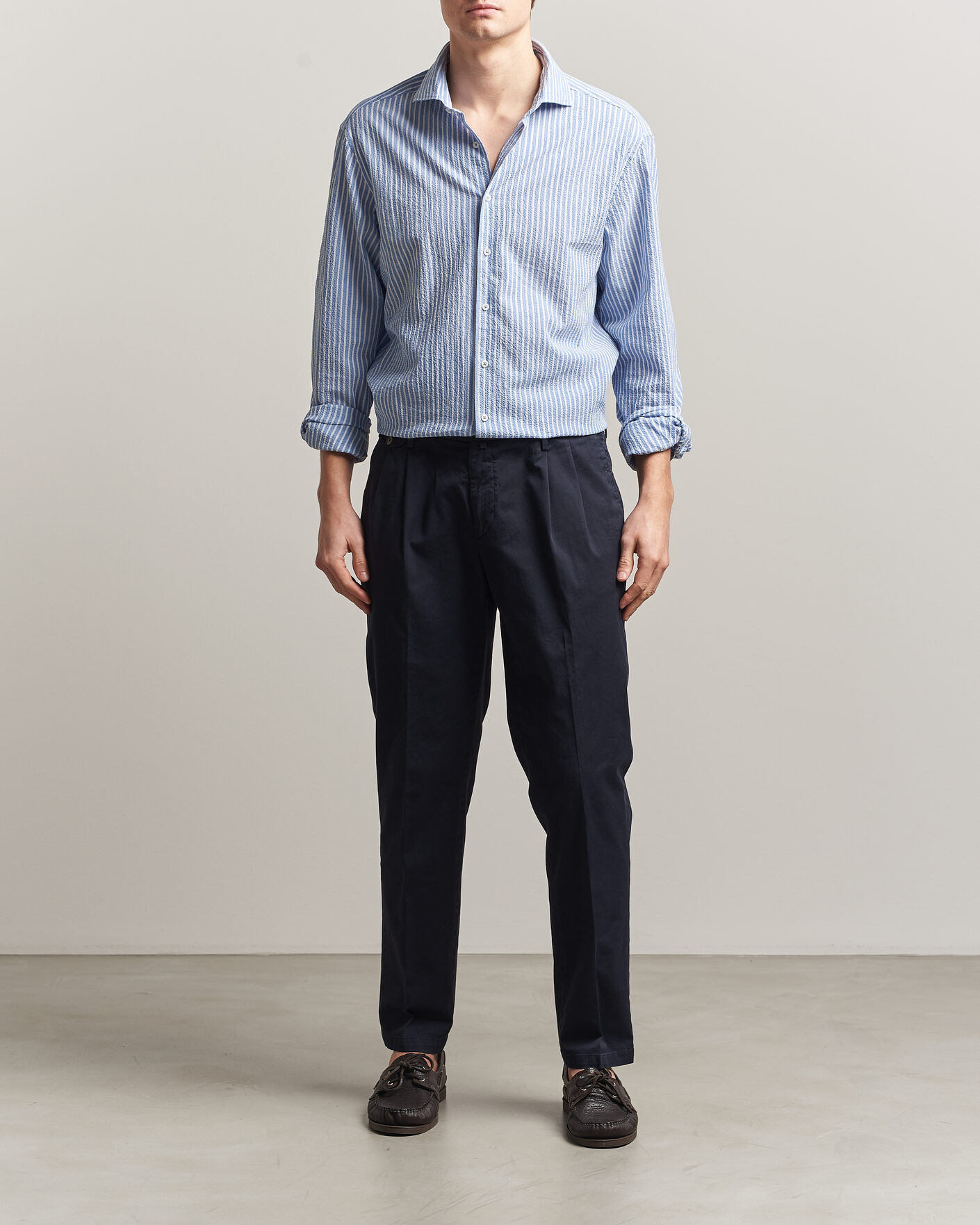 Herren | Hemden | Stenströms | Regular Fit Striped Seersucker Shirt Blue
