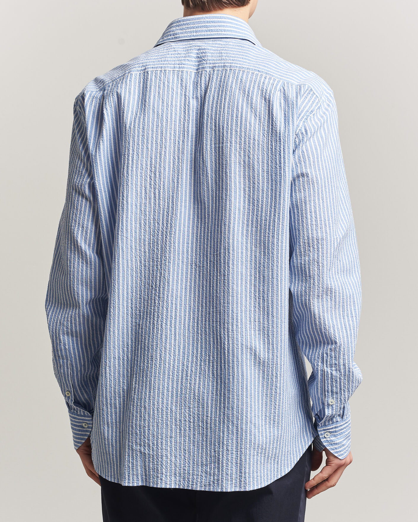 Herren | Hemden | Stenströms | Regular Fit Striped Seersucker Shirt Blue