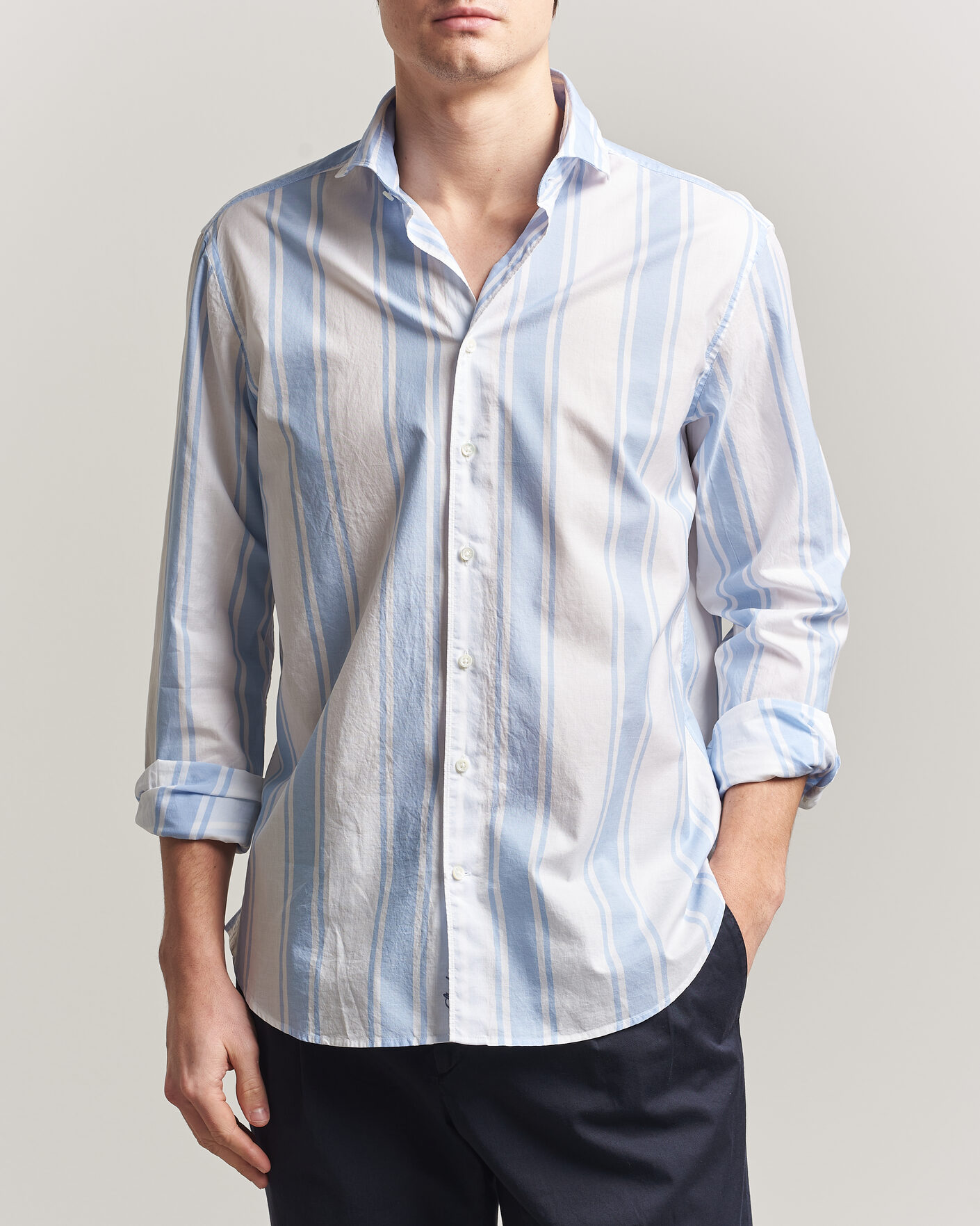 Herren | Hemden | Stenströms | Regular Fit Thin Poplin Stripe Shirt Blue