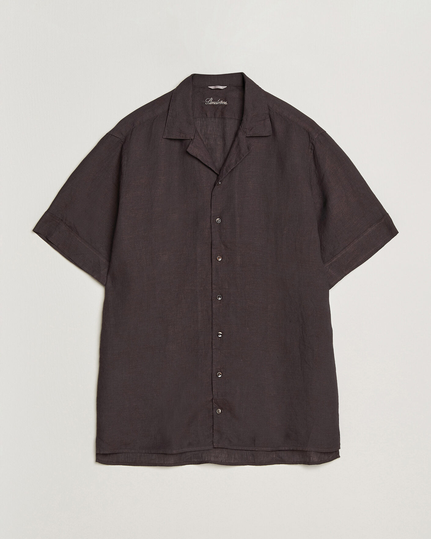 Herren | Hemden | Stenströms | Short Sleeve Linen Shirt Dark Brown