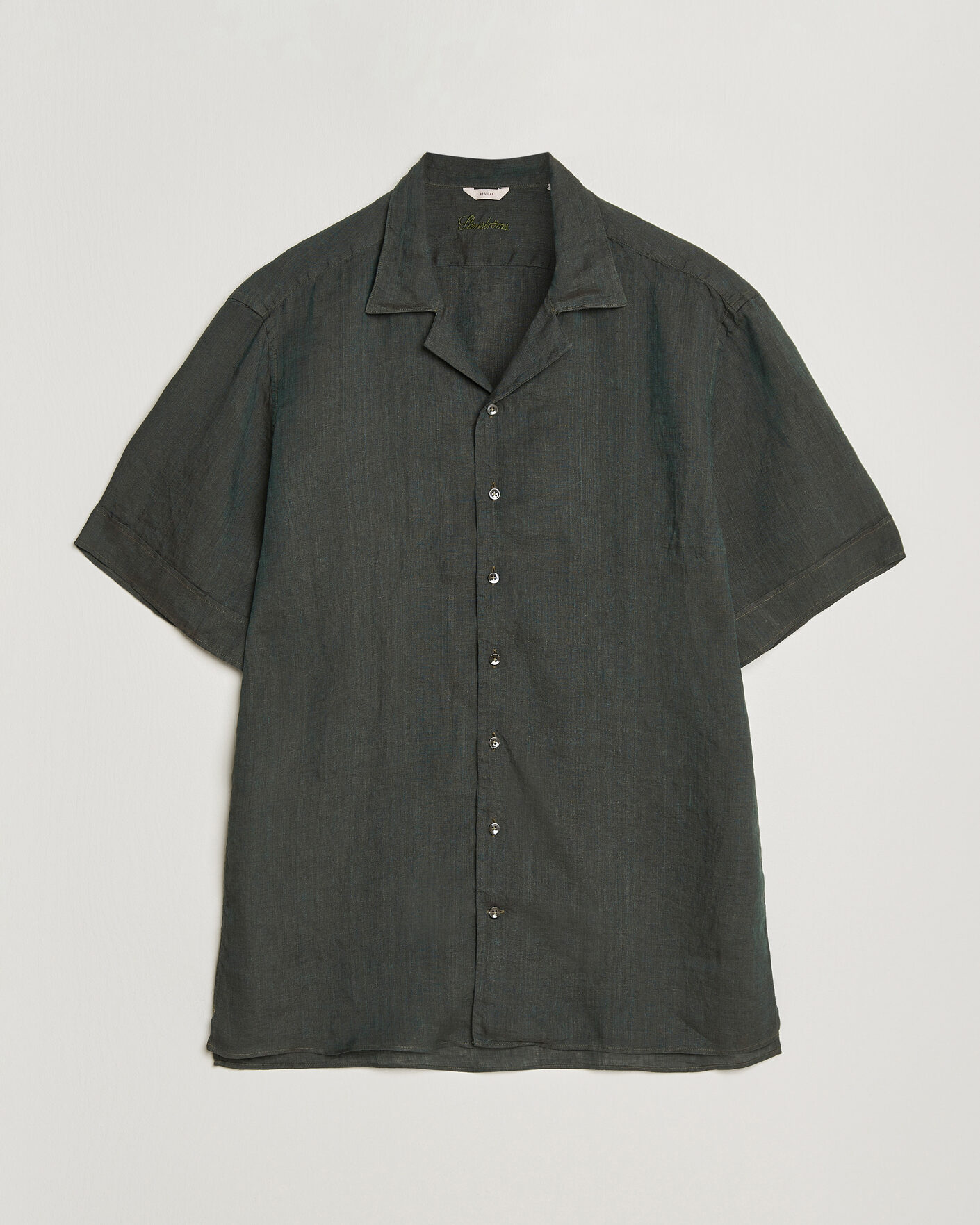 Herren | Hemden | Stenströms | Short Sleeve Linen Shirt Dark Green
