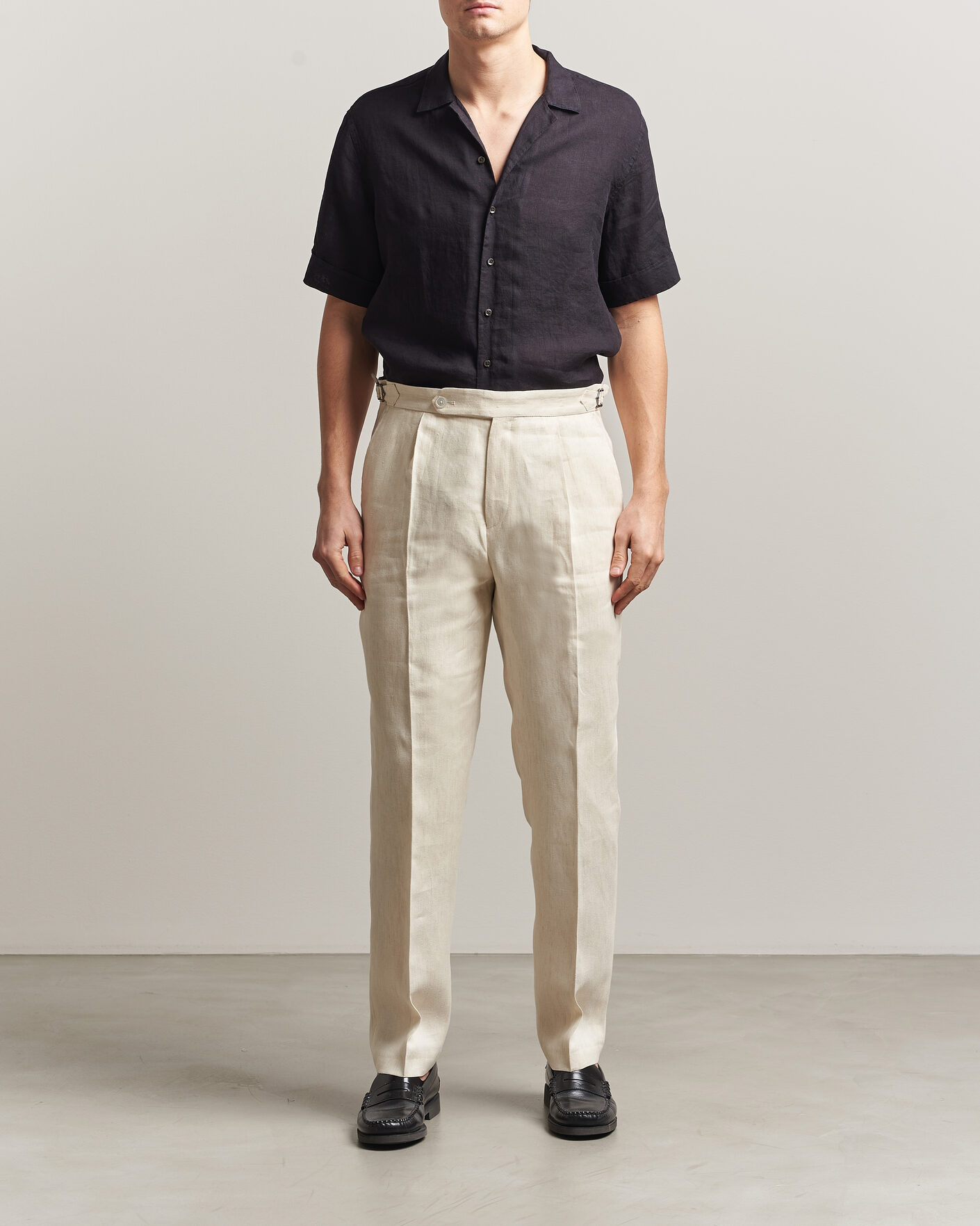 Herren | Hemden | Stenströms | Short Sleeve Linen Shirt Black