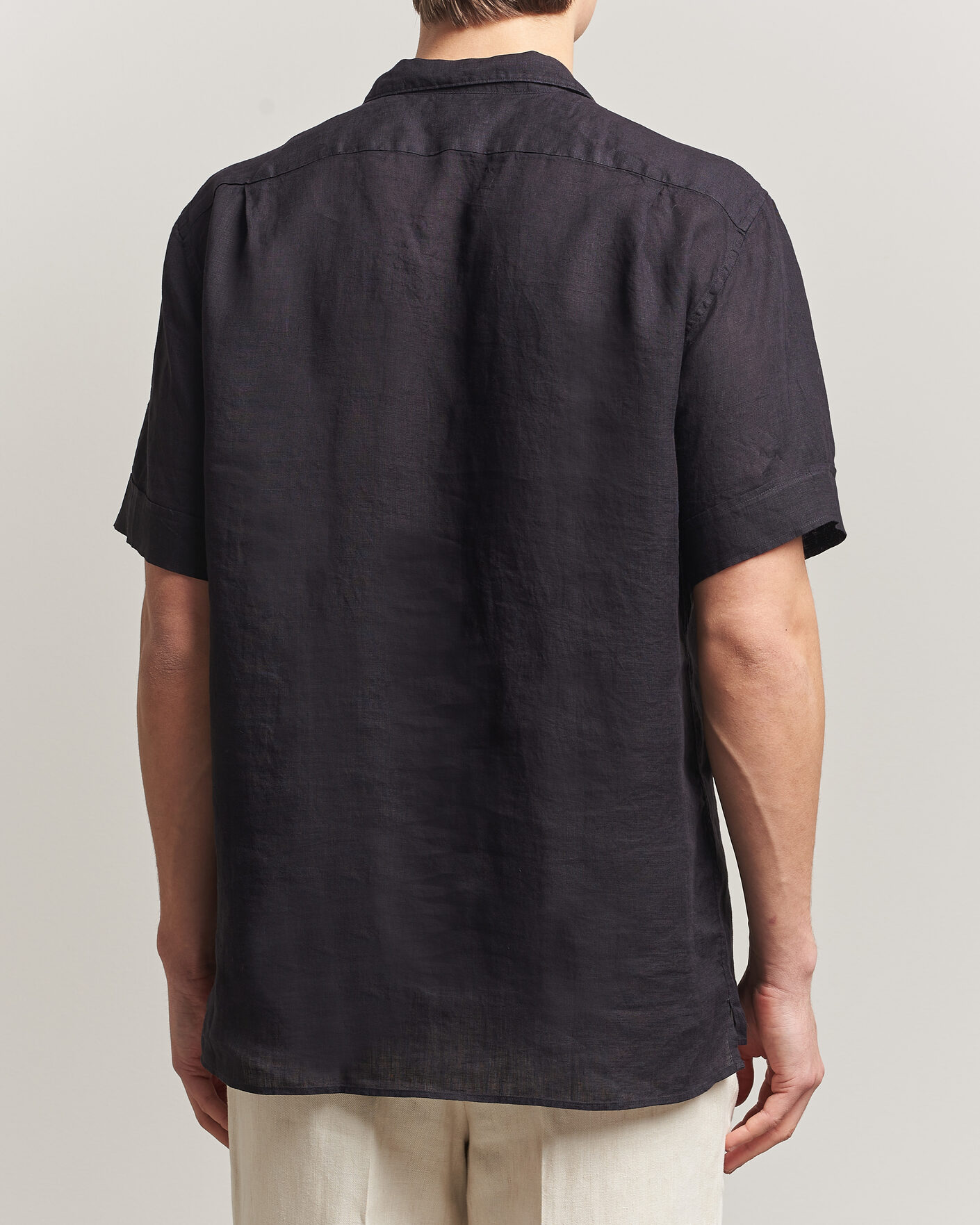 Herren | Hemden | Stenströms | Short Sleeve Linen Shirt Black