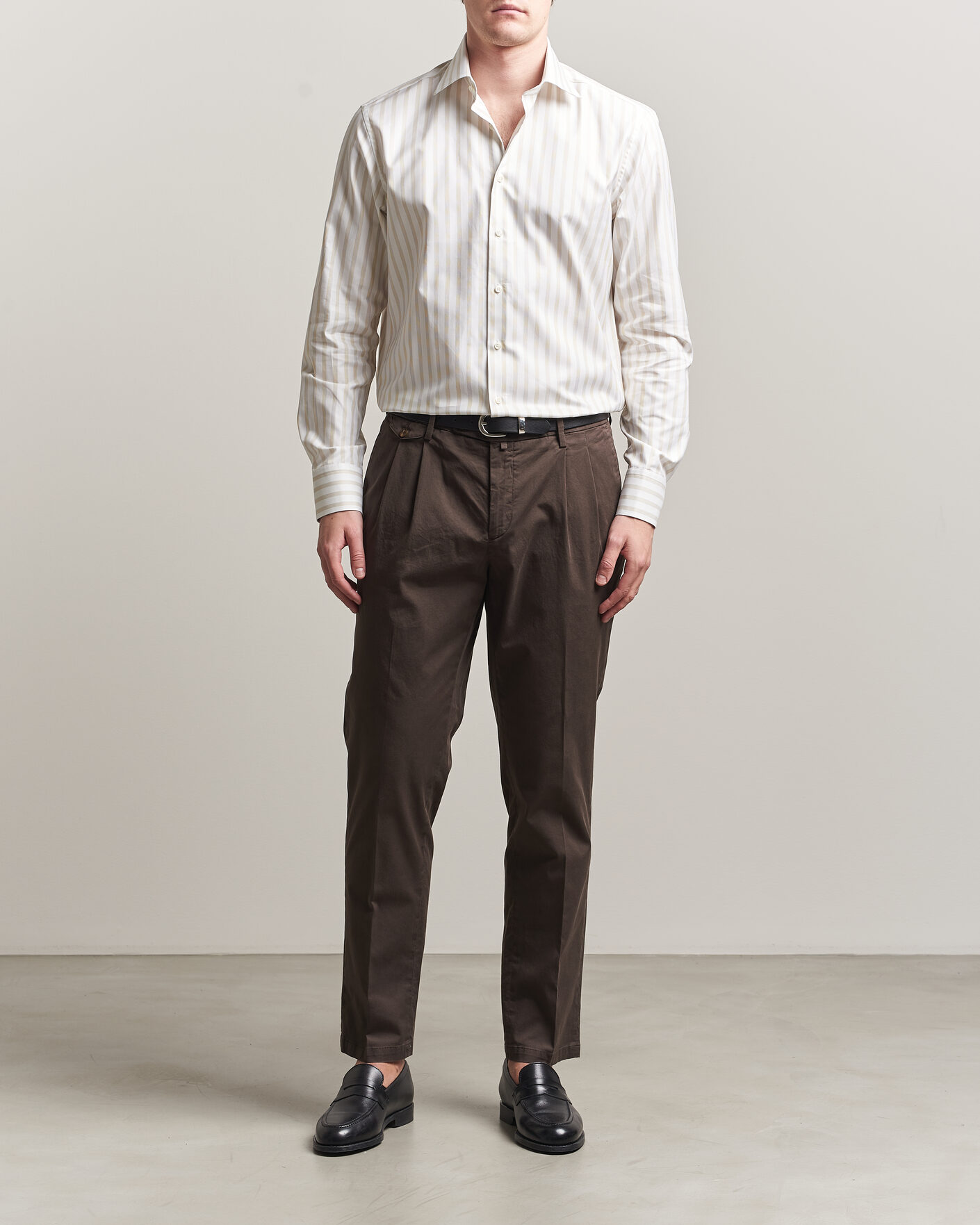 Herren | Hemden | Stenströms | Regular Wide Stripe Twill Shirt Beige