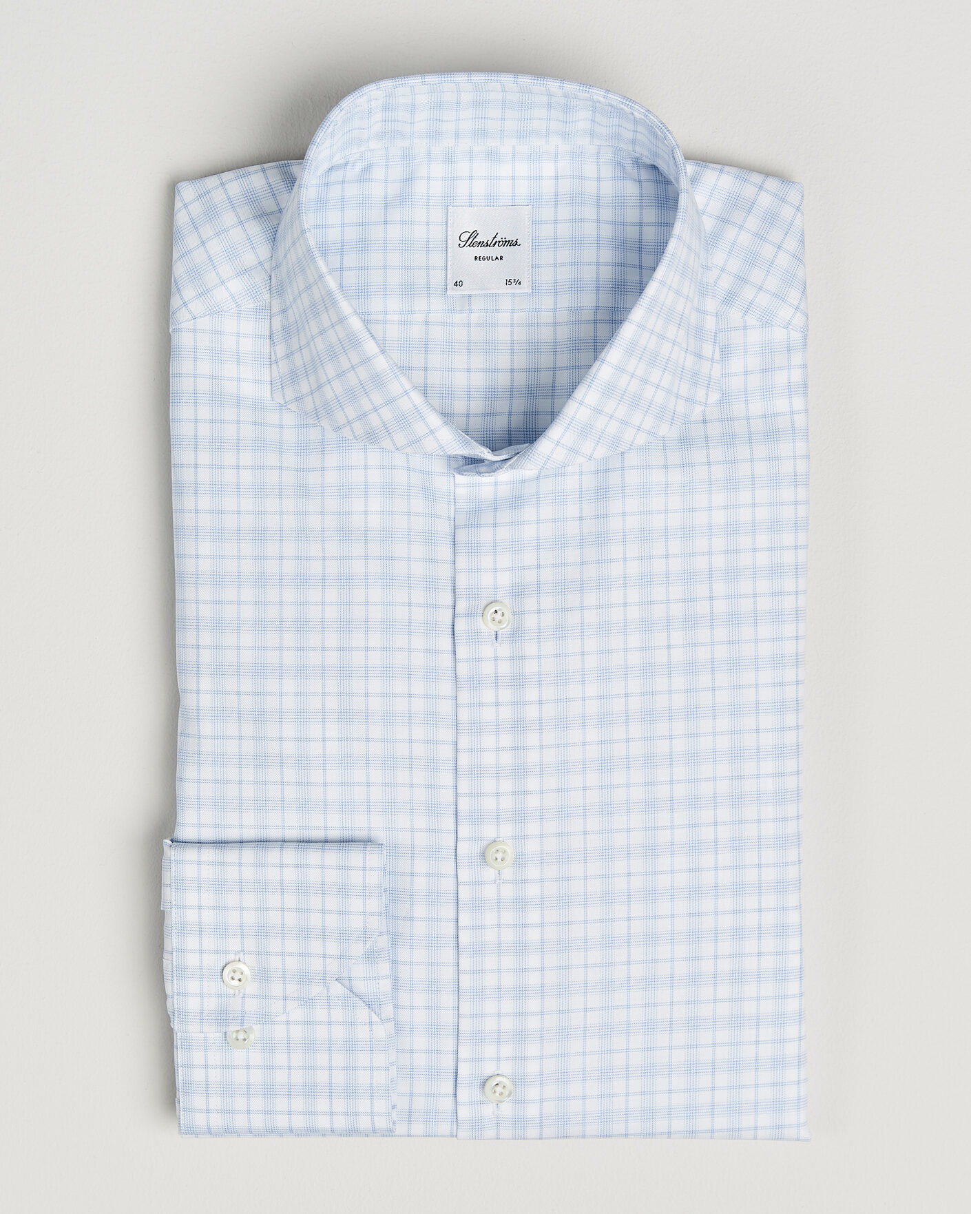 Herren | Hemden | Stenströms | Regular Fit Checked Twill Shirt Light Blue