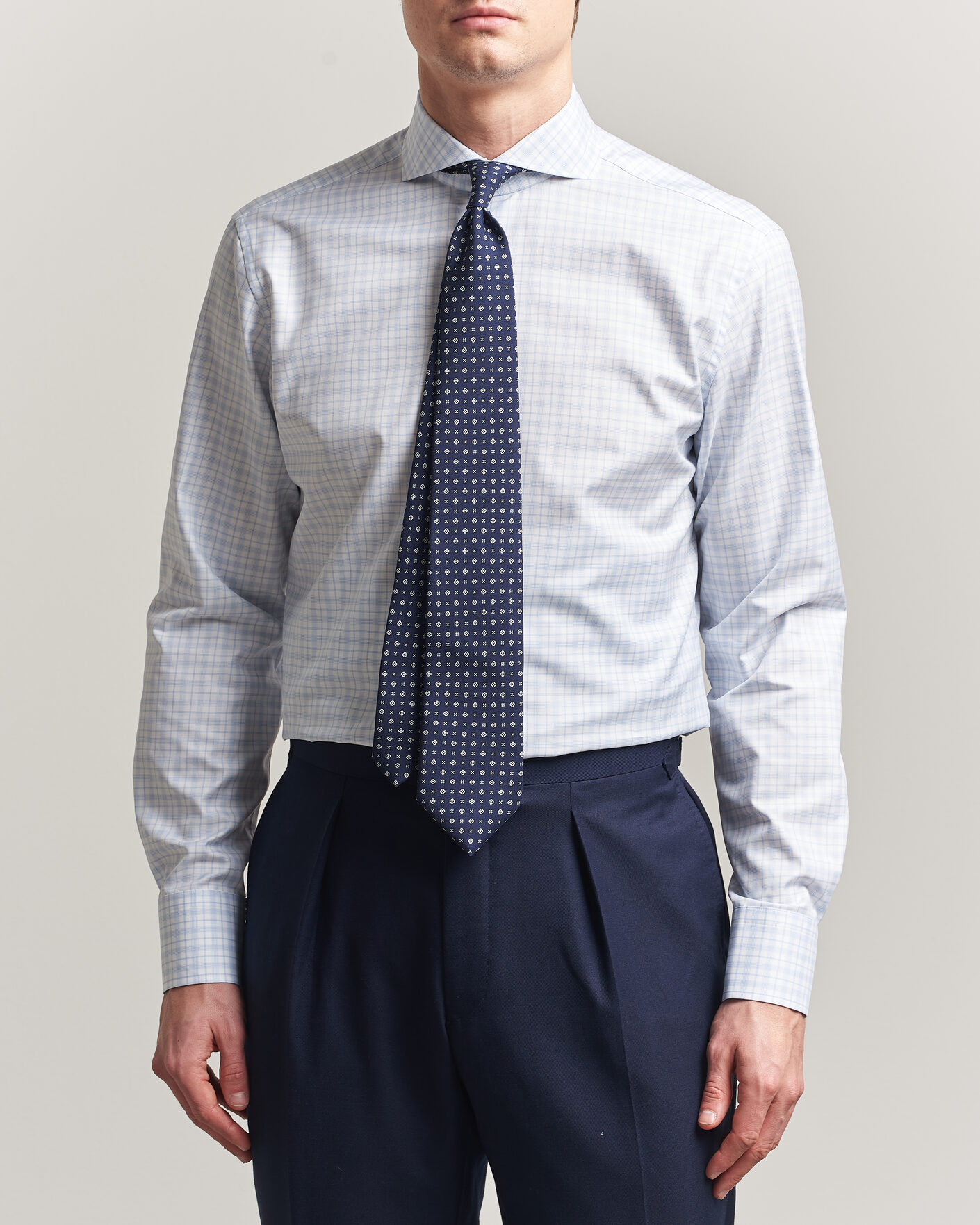 Herren | Hemden | Stenströms | Regular Fit Checked Twill Shirt Light Blue