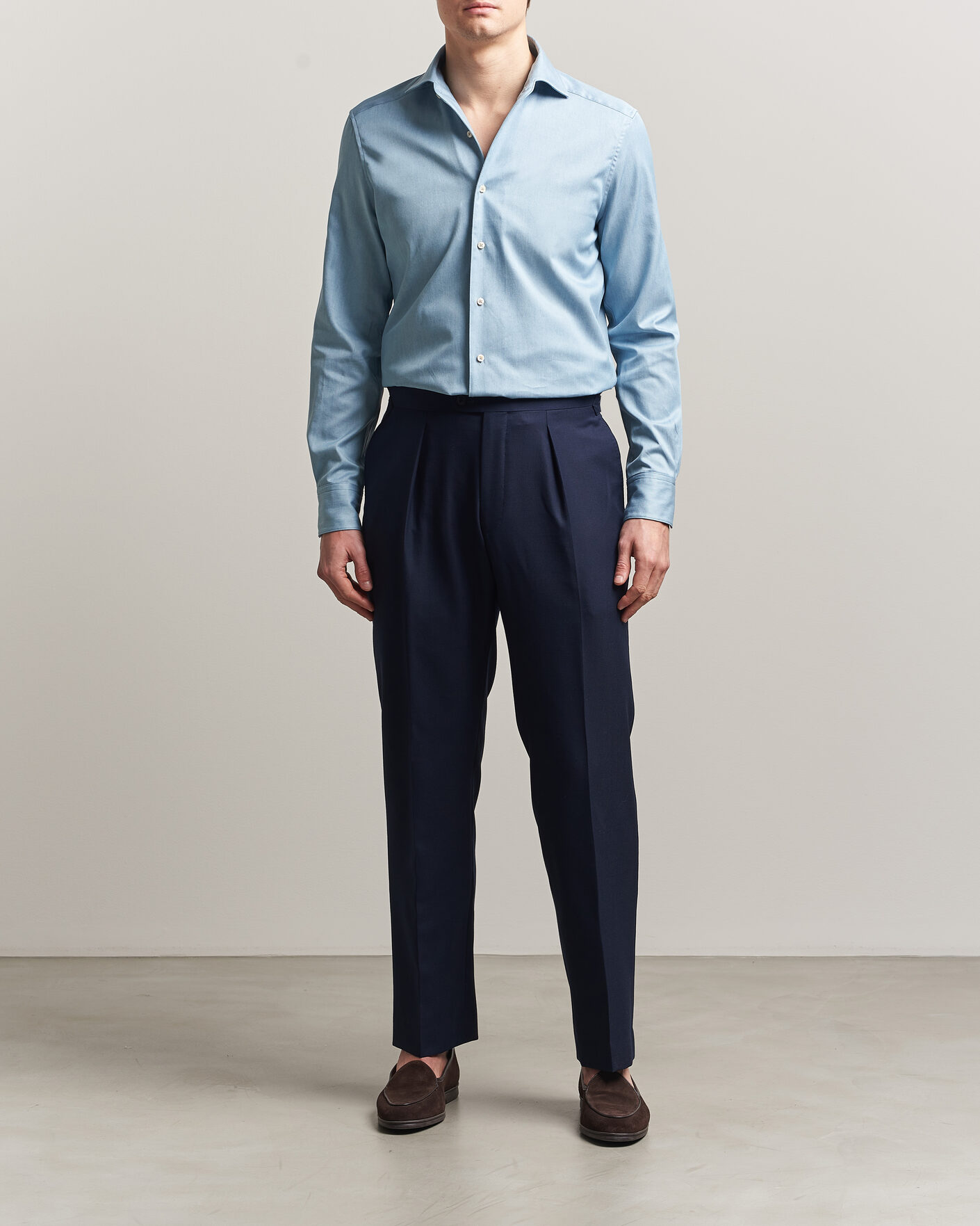 Herren | Hemden | Stenströms | 1899 Slim One Piece Washed Denim Shirt Blue