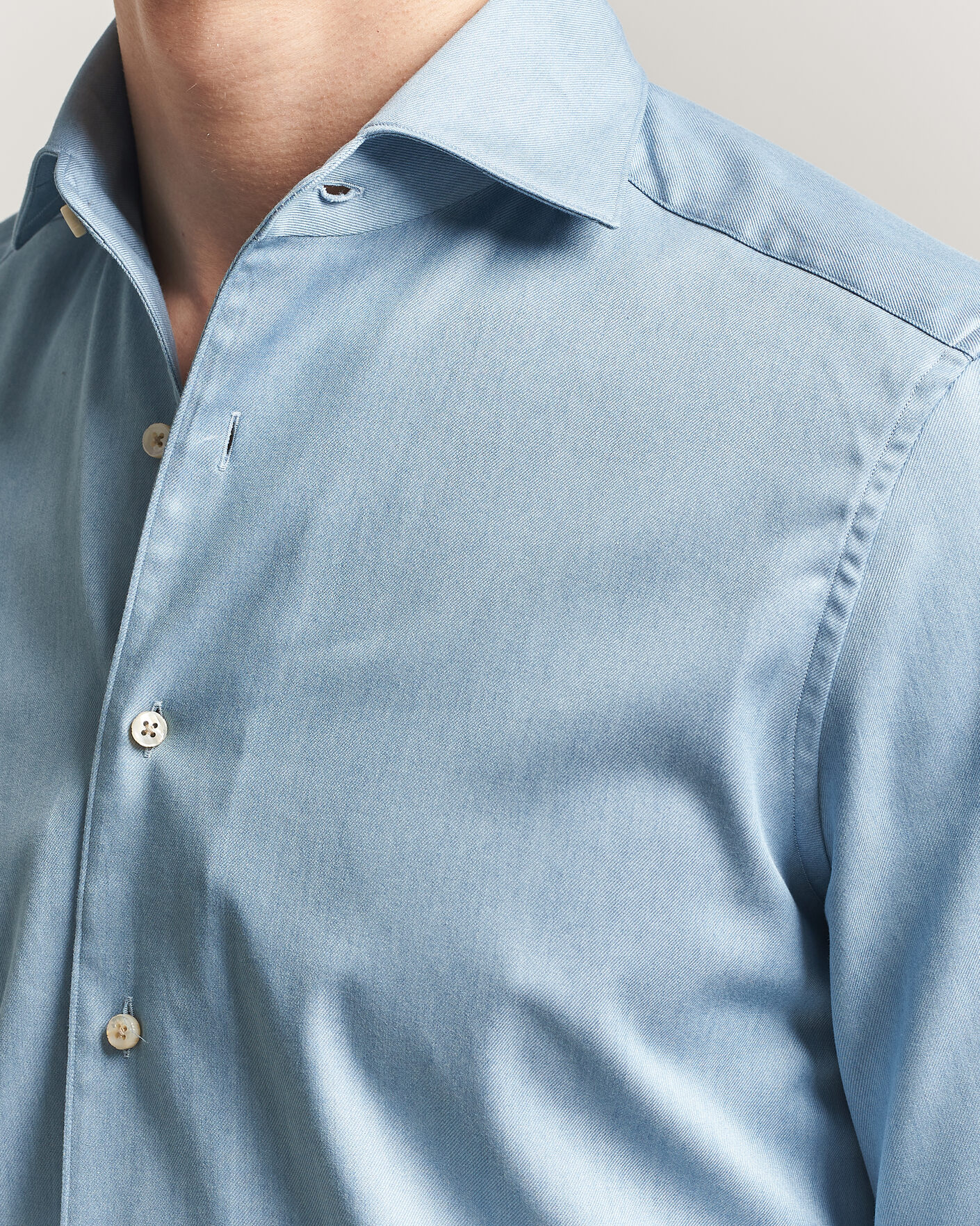 Herren | Hemden | Stenströms | 1899 Slim One Piece Washed Denim Shirt Blue