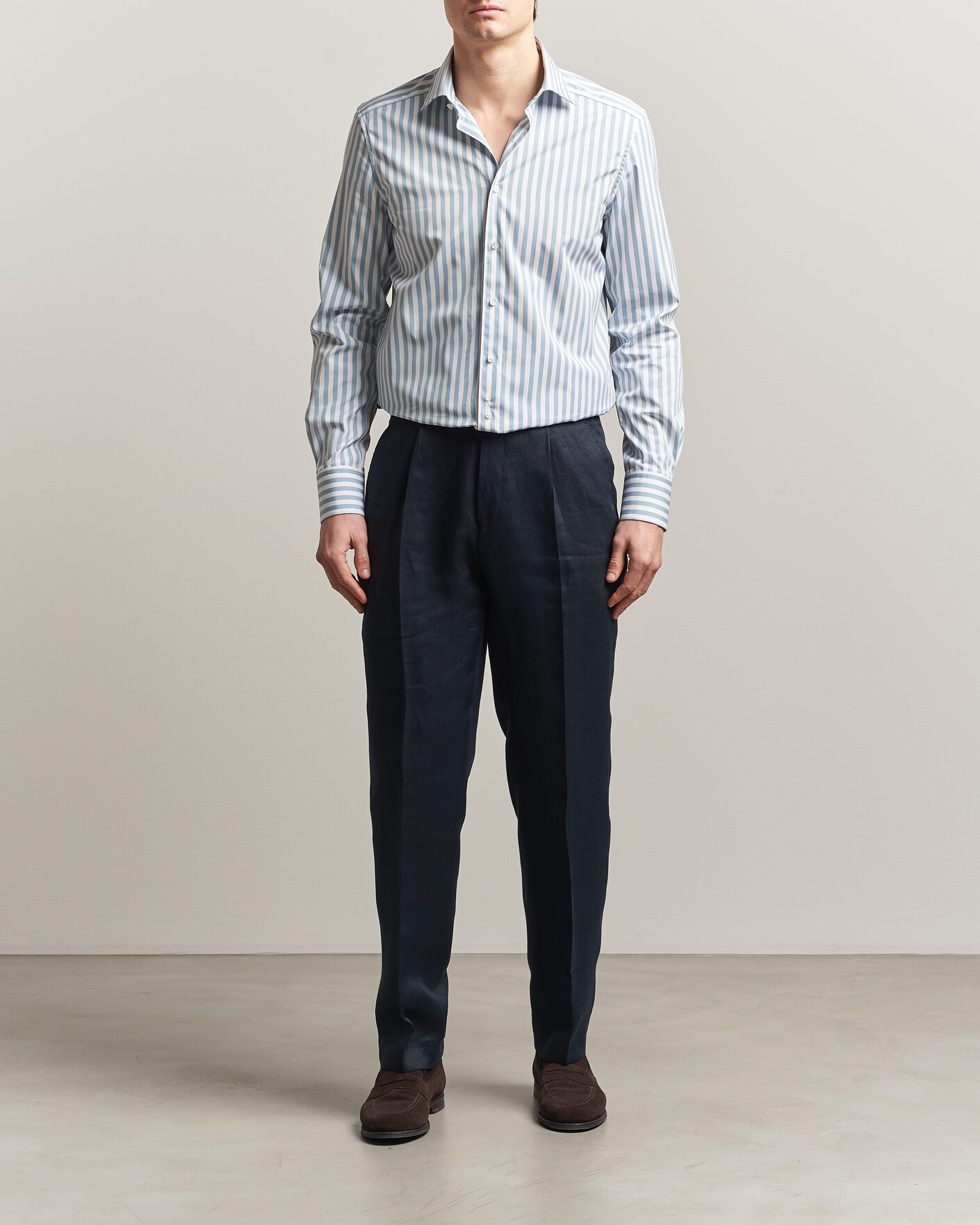 Herren | Hemden | Stenströms | 1899 Cotton Twill Striped Shirt Blue