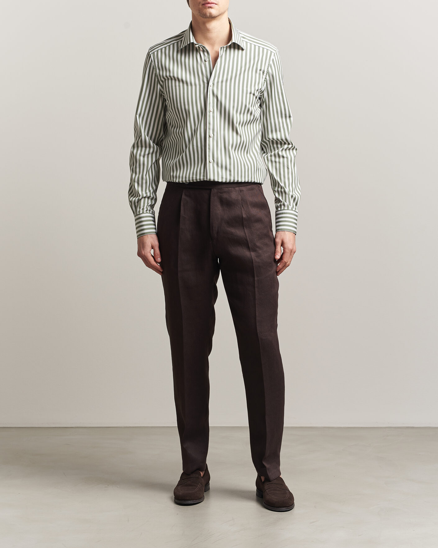 Herren | Hemden | Stenströms | 1899 Cotton Twill Striped Shirt Green