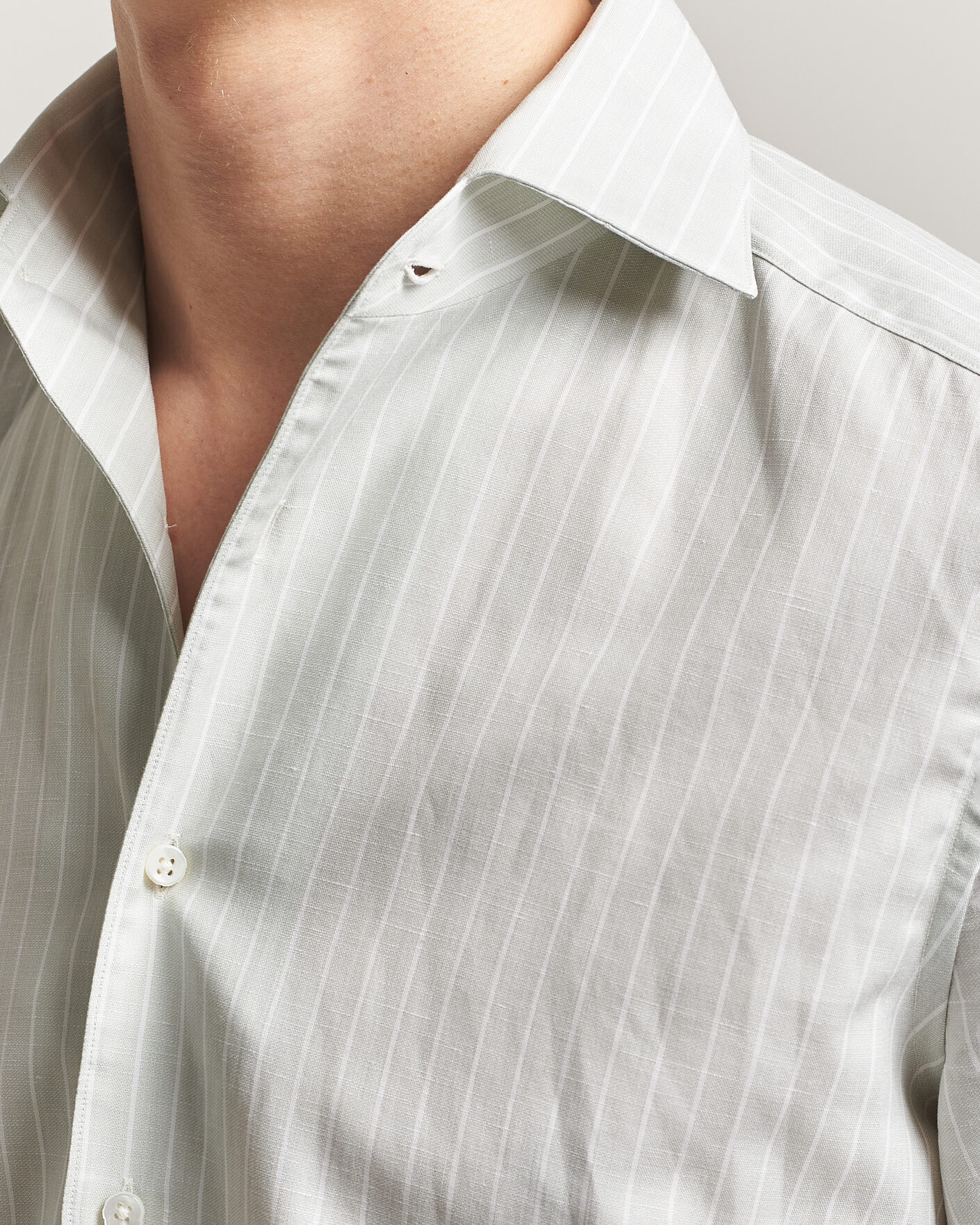 Herren | Hemden | Stenströms | 1899 Cotton/Linen/Silk Striped Shirt Green