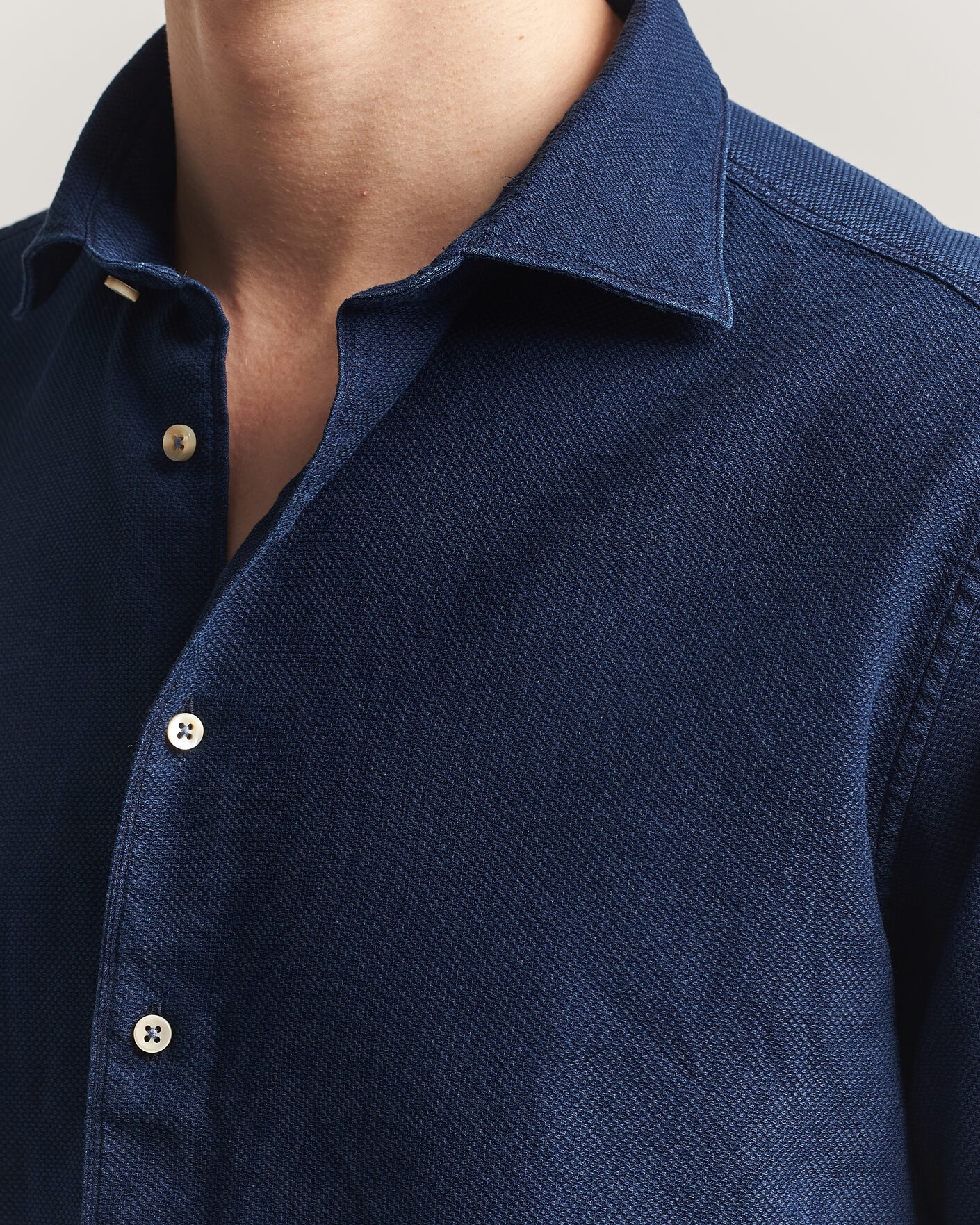 Herren | Hemden | Stenströms | Regular Fit Structured Denim Shirt Navy