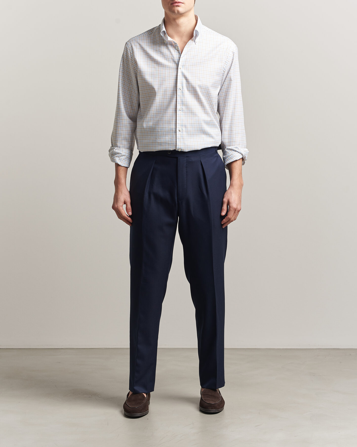 Herren | Hemden | Stenströms | Regular Fit Checked Oxford Shirt Blue