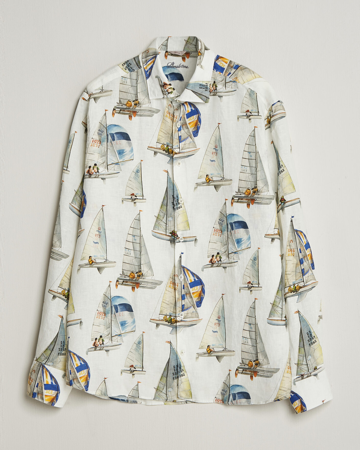 Herren | Hemden | Stenströms | Regular Fit Printed Sailing Linen Shirt White