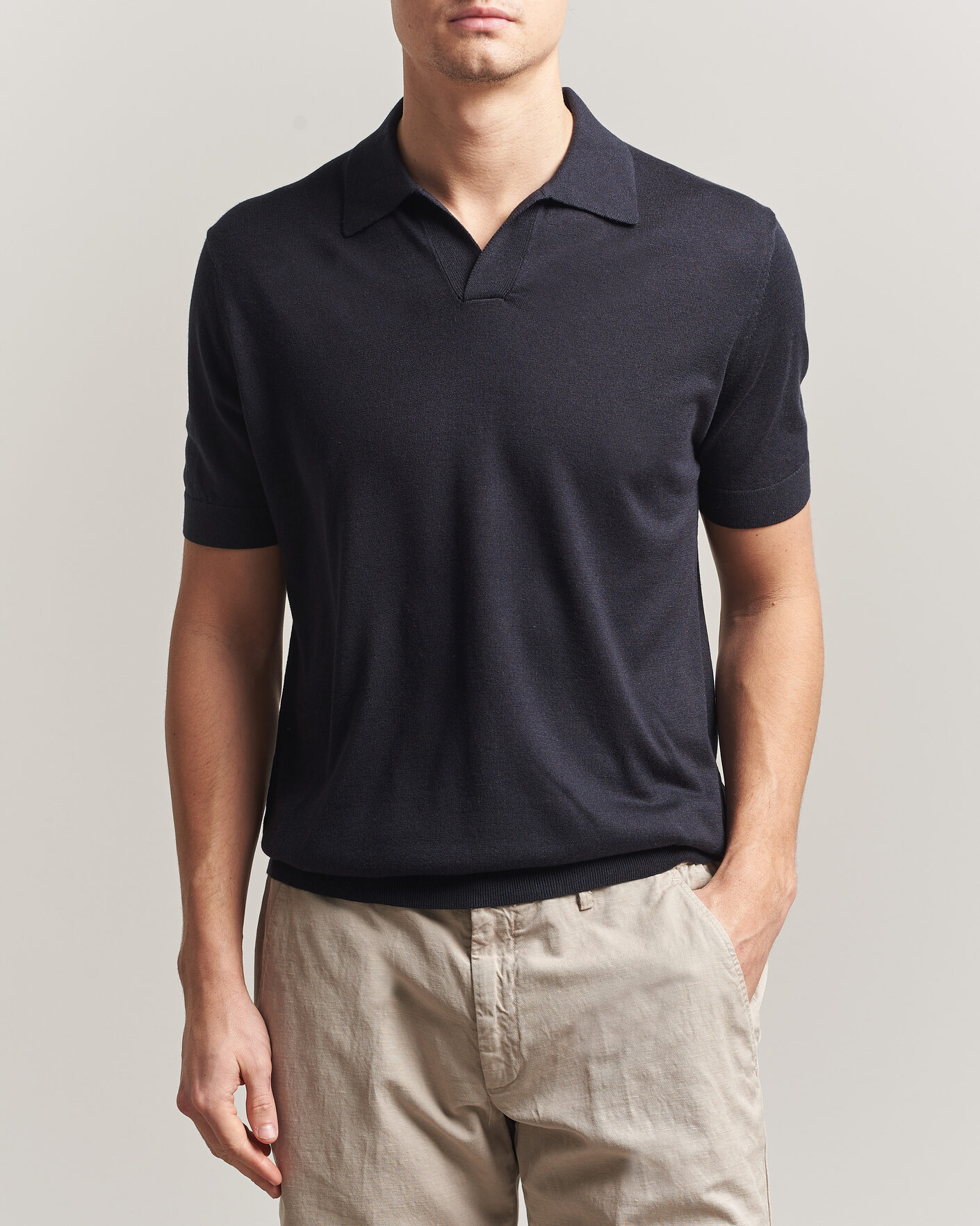 Herren | Poloshirts | Stenströms | Silk/Cashmere Polo Navy