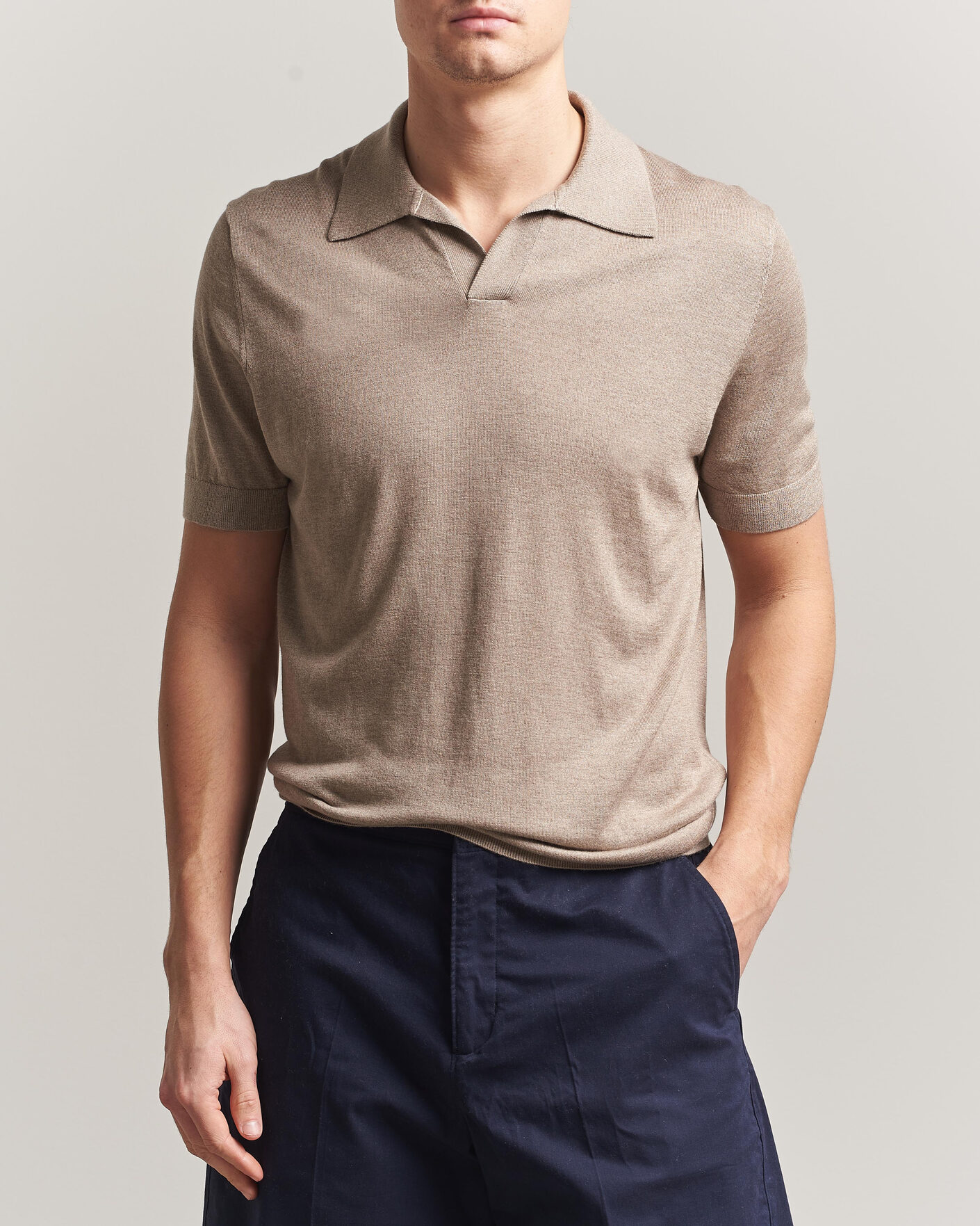 Herren | Poloshirts | Stenströms | Silk/Cashmere Polo Taupe