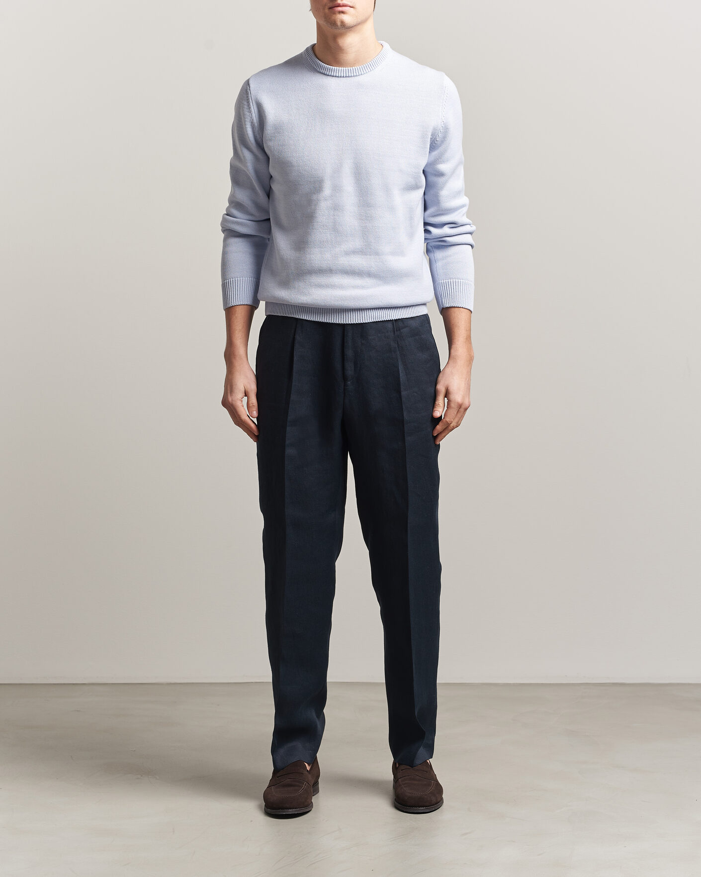 Herren | Pullover | Stenströms | Organic Cotton Knitted Sweater Light Blue