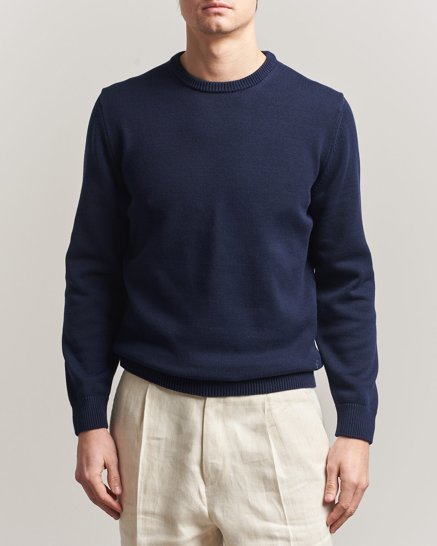 Herren | Pullover | Stenströms | Organic Cotton Knitted Sweater Navy