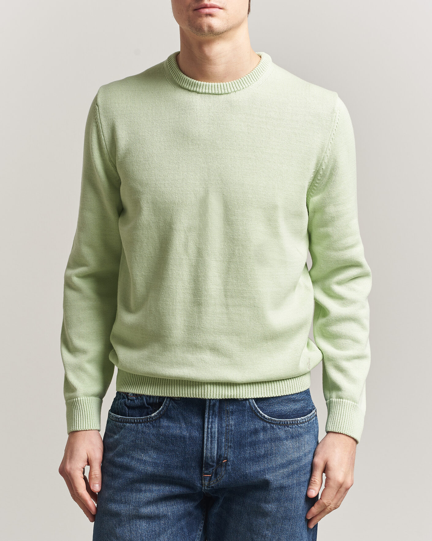 Herren | Pullover | Stenströms | Organic Cotton Knitted Sweater Light Green