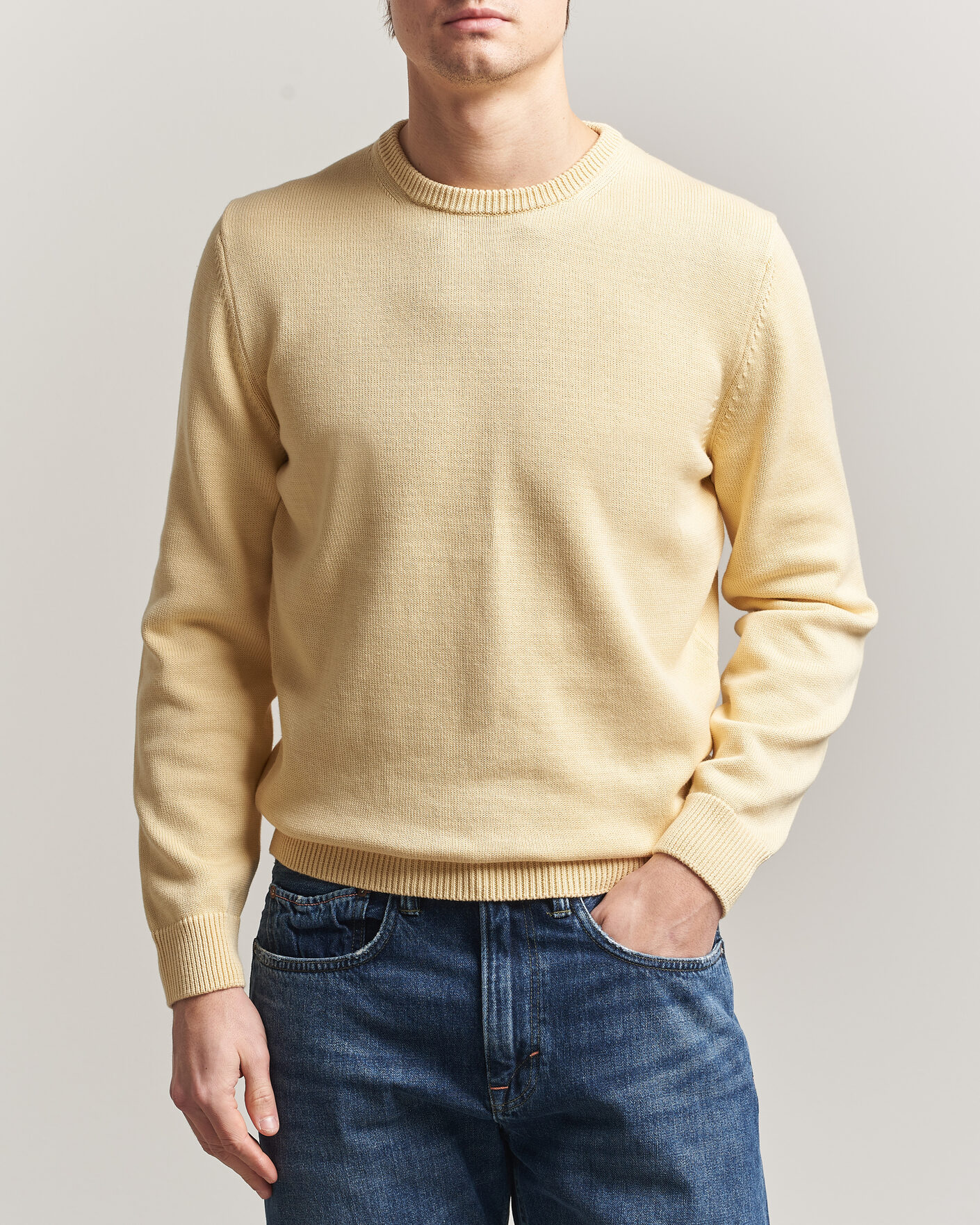 Herren | Pullover | Stenströms | Organic Cotton Knitted Sweater Light Yellow