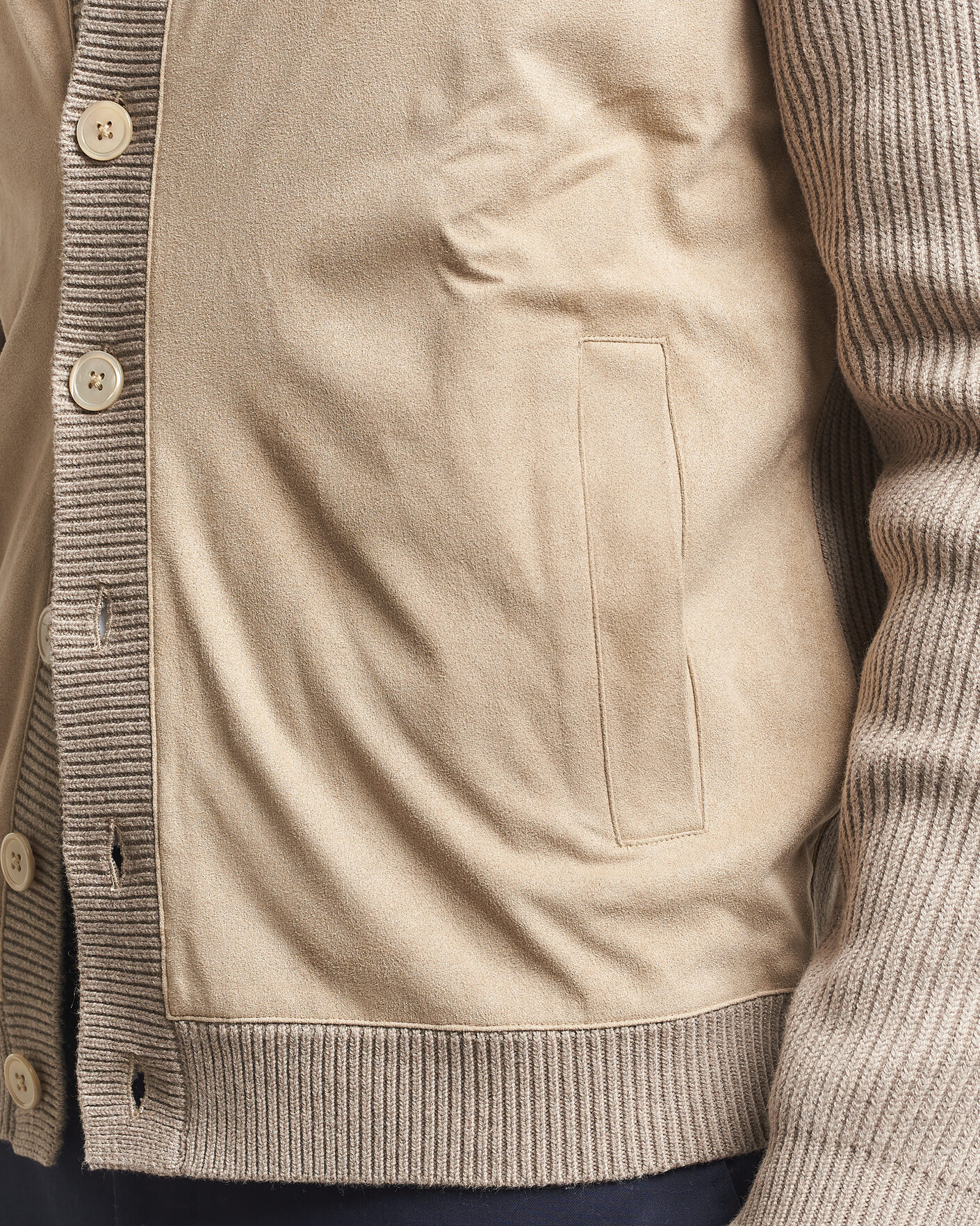 Herren | Pullover | Stenströms | Knitted Hybrid Buttoned Alcantara Cardigan Taupe