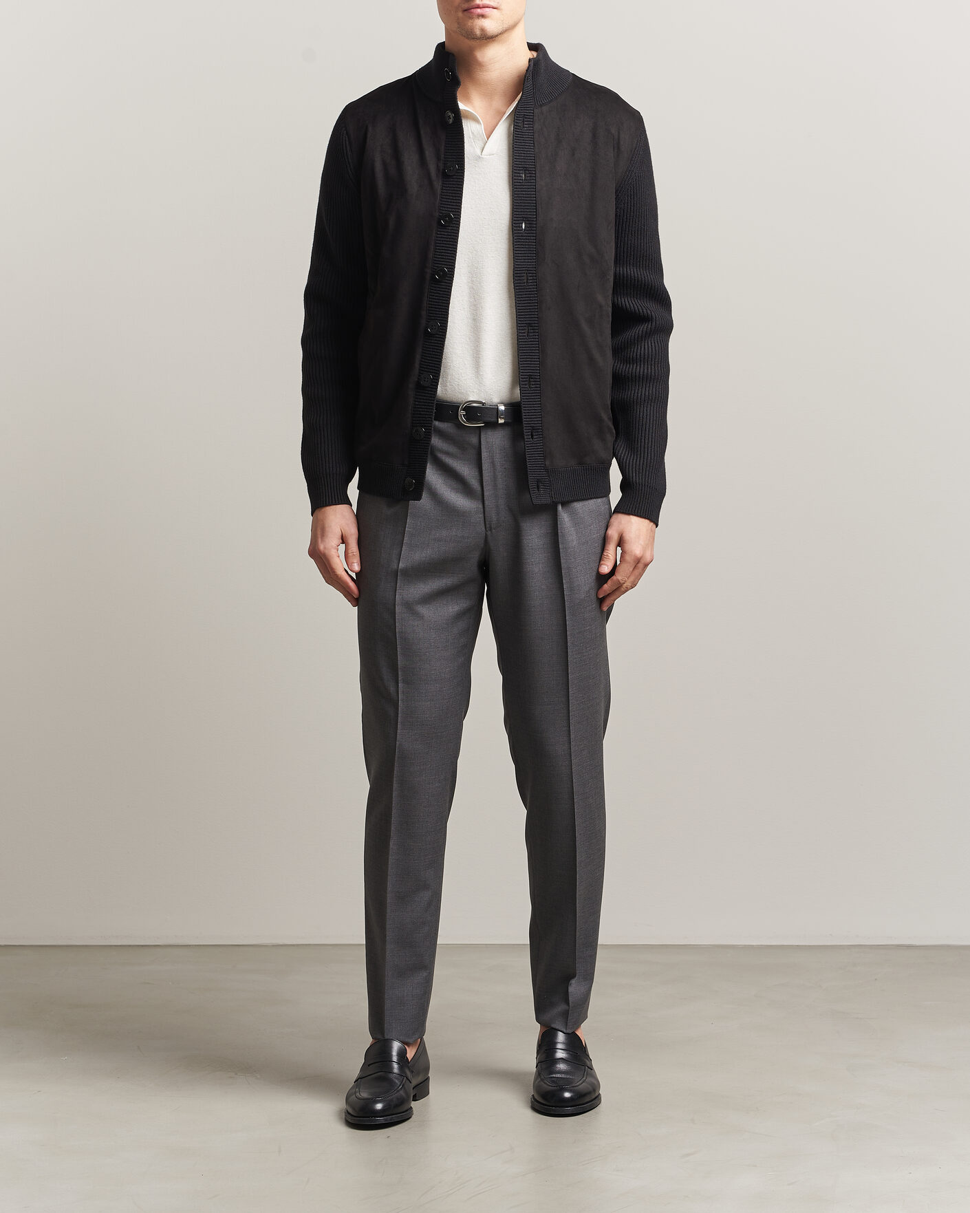 Herren | Pullover | Stenströms | Knitted Hybrid Buttoned Alcantara Cardigan Black