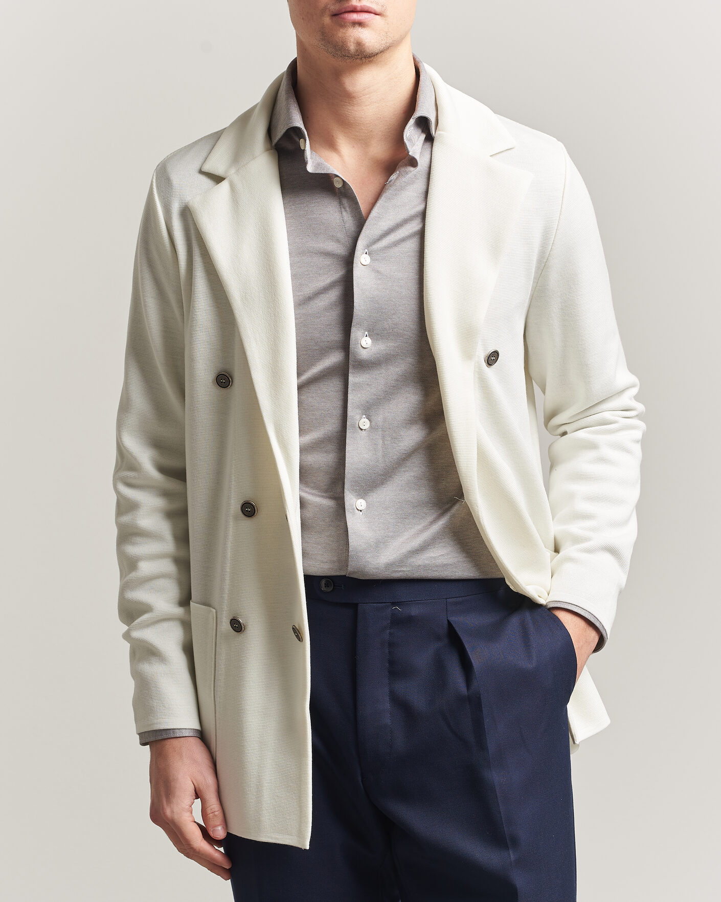 Herren | Sakkos | Stenströms | Milano Knitted DB Textured Blazer White