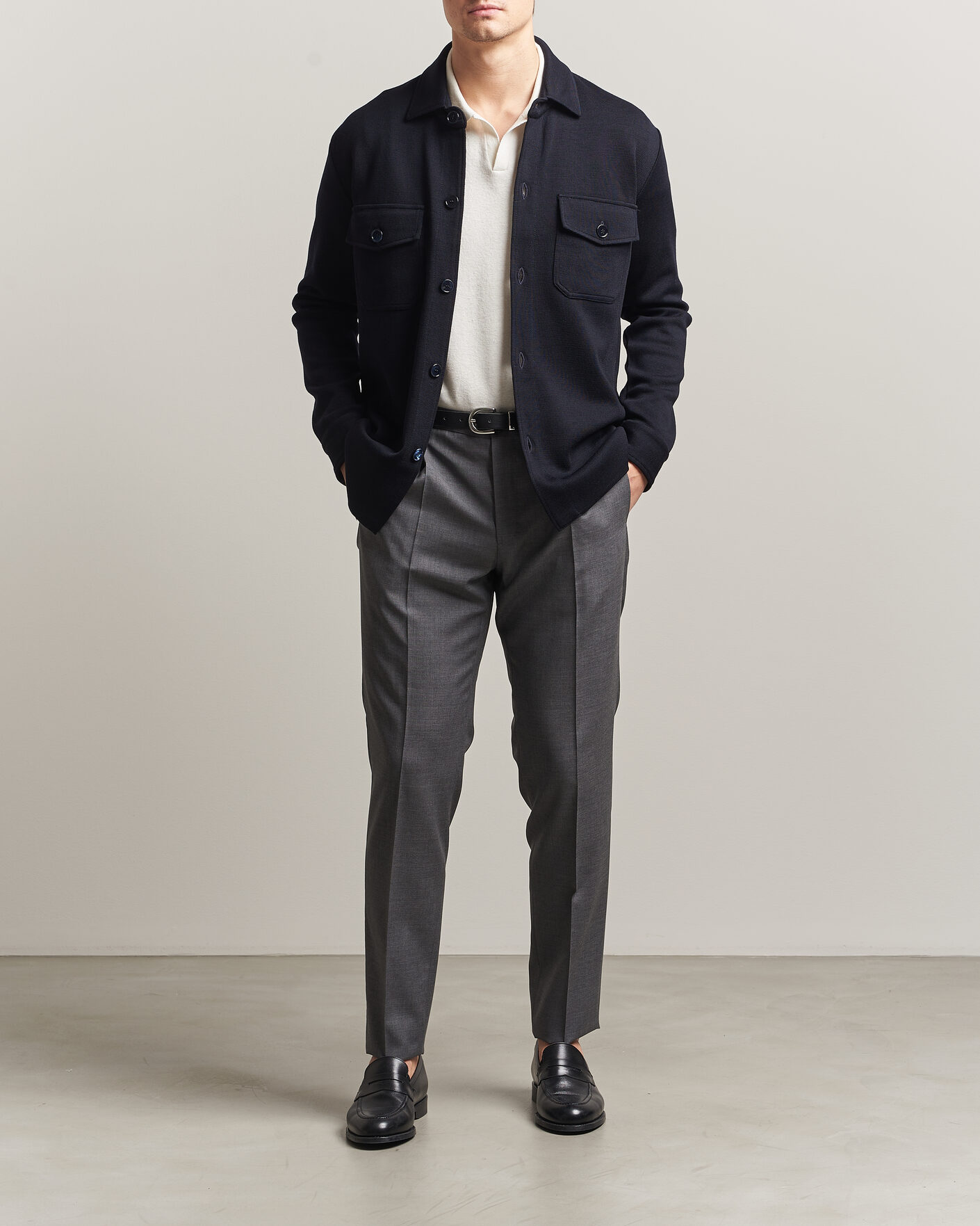 Herren | Pullover | Stenströms | Milano Knitted Merino Overshirt Navy