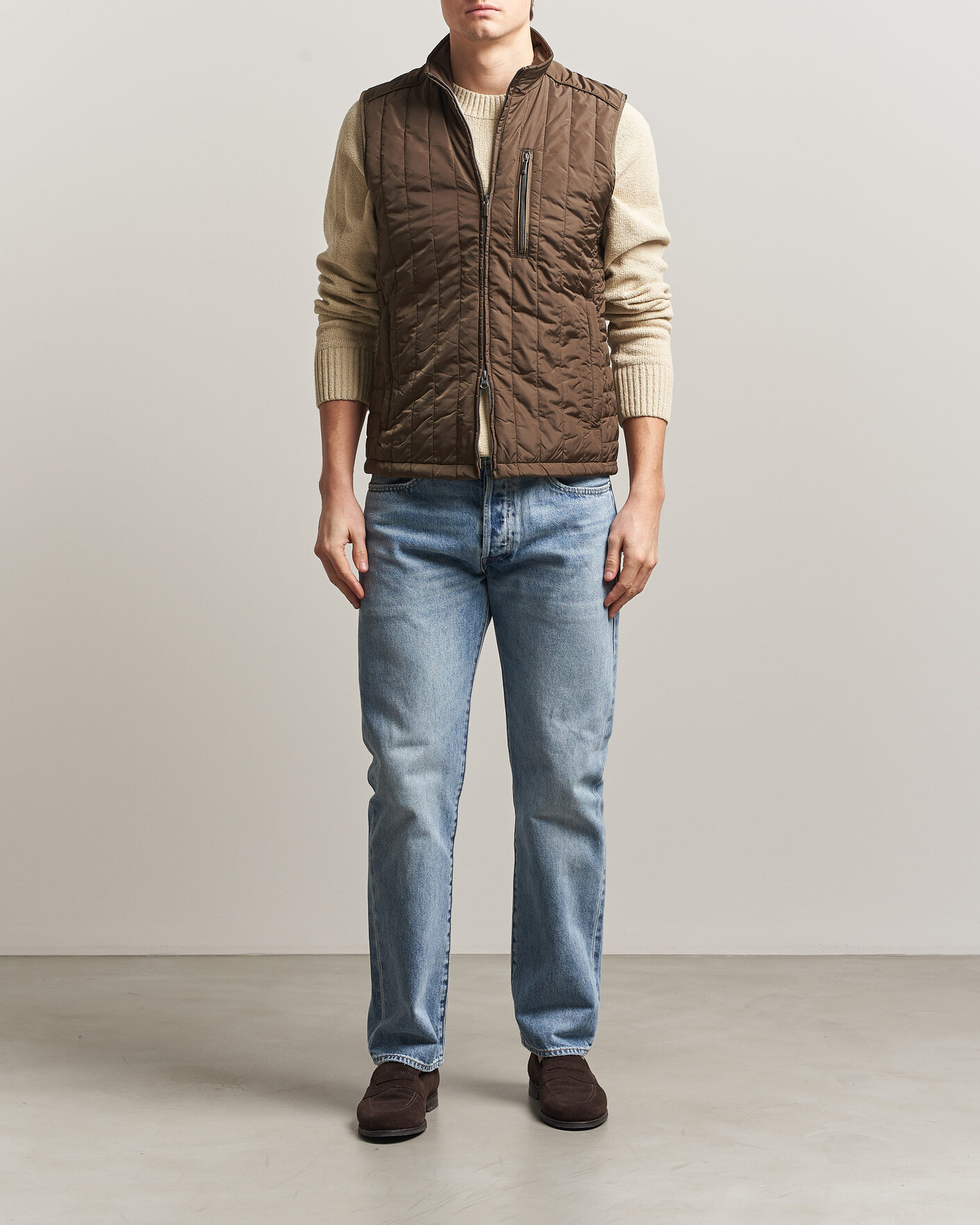 Herren | Westen | Stenströms | Nylon Quilted Light Padded Vest Olive
