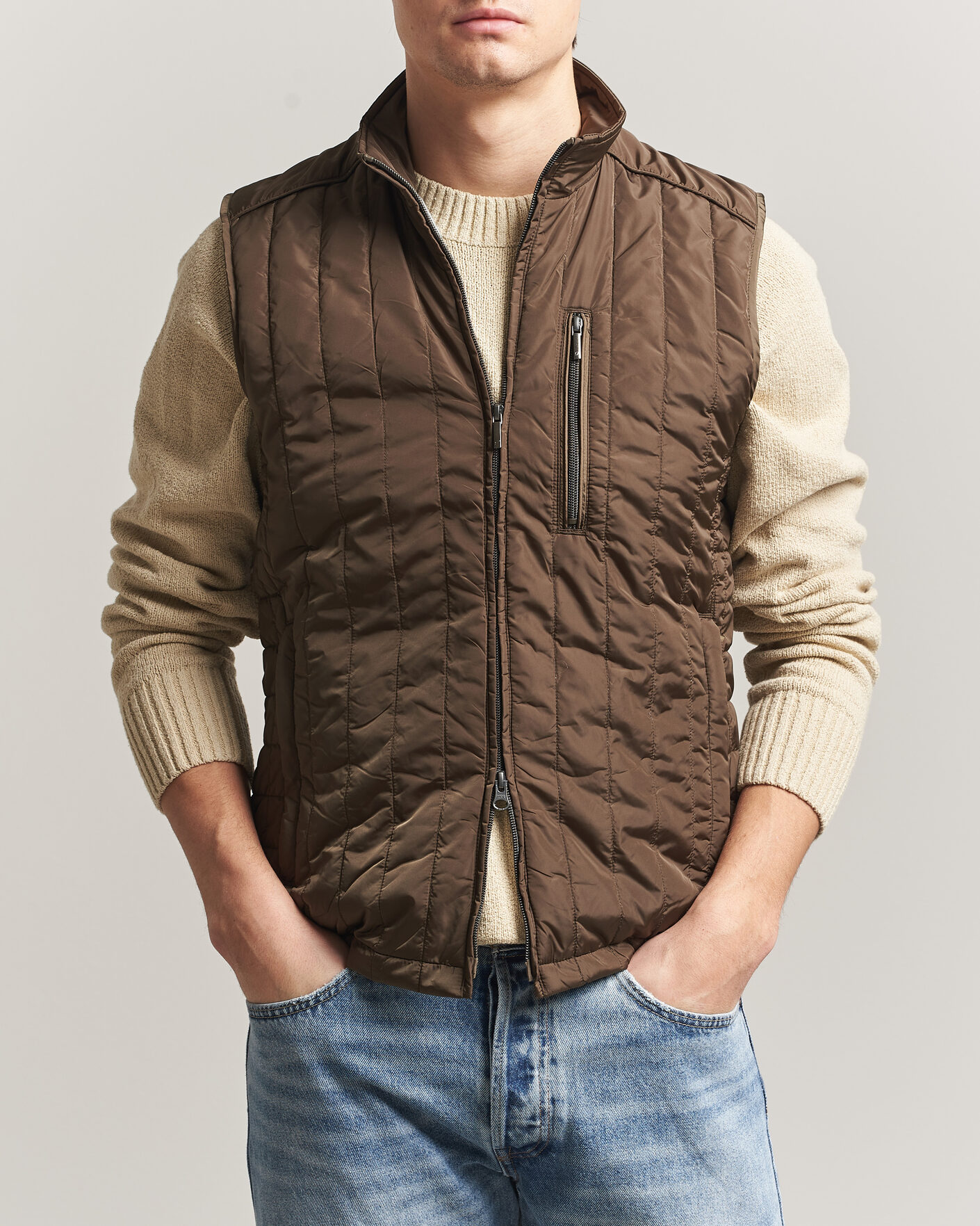 Herren | Westen | Stenströms | Nylon Quilted Light Padded Vest Olive